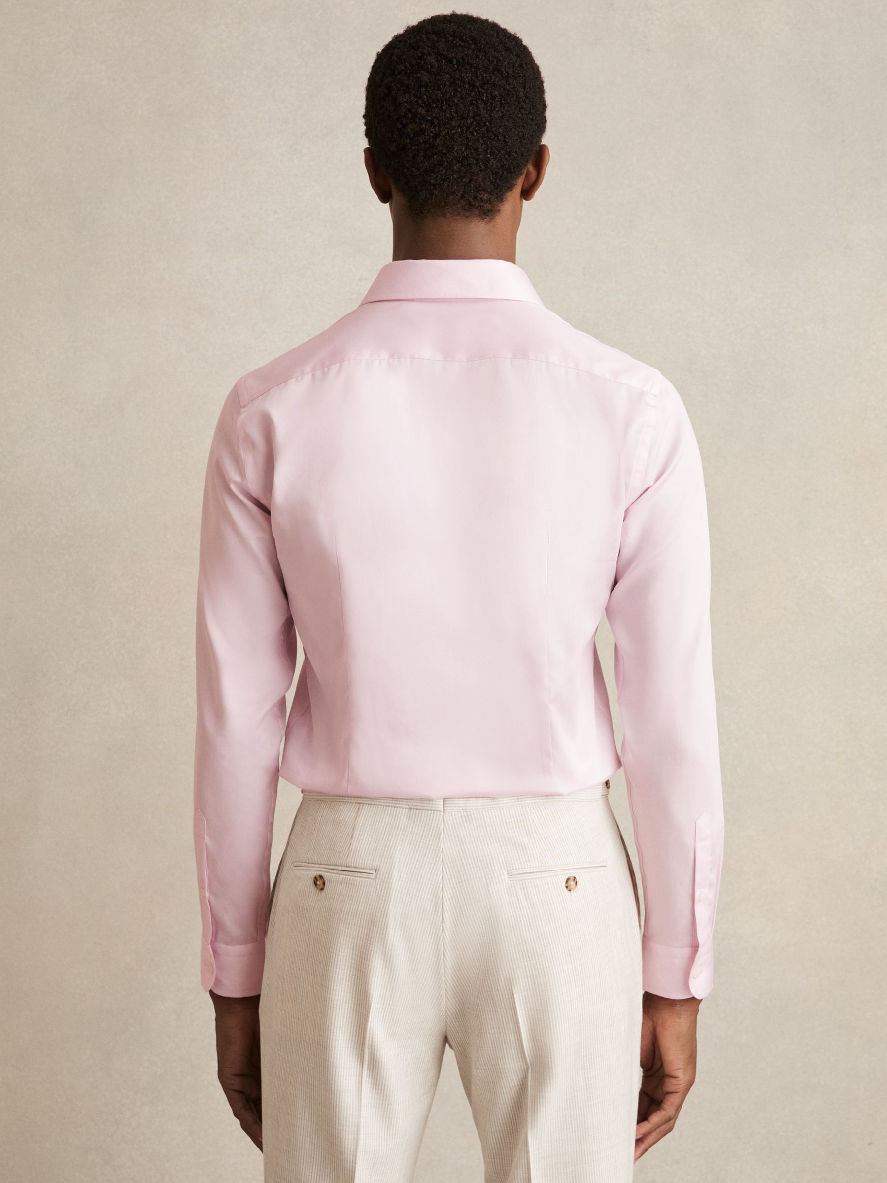 Slim Fit Cotton Sateen Shirt in Pink