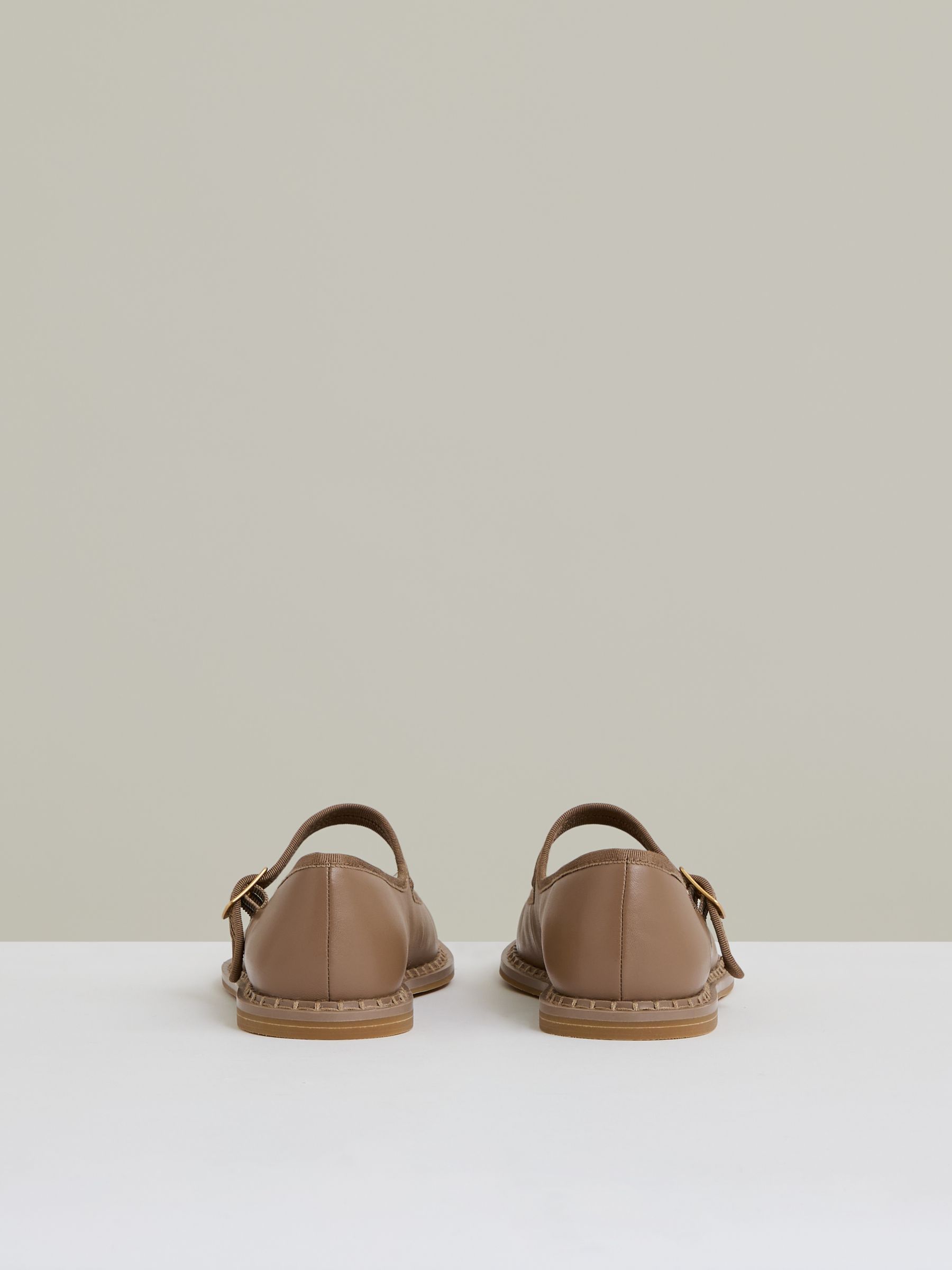 Leather Mary-Jane Shoes in Taupe