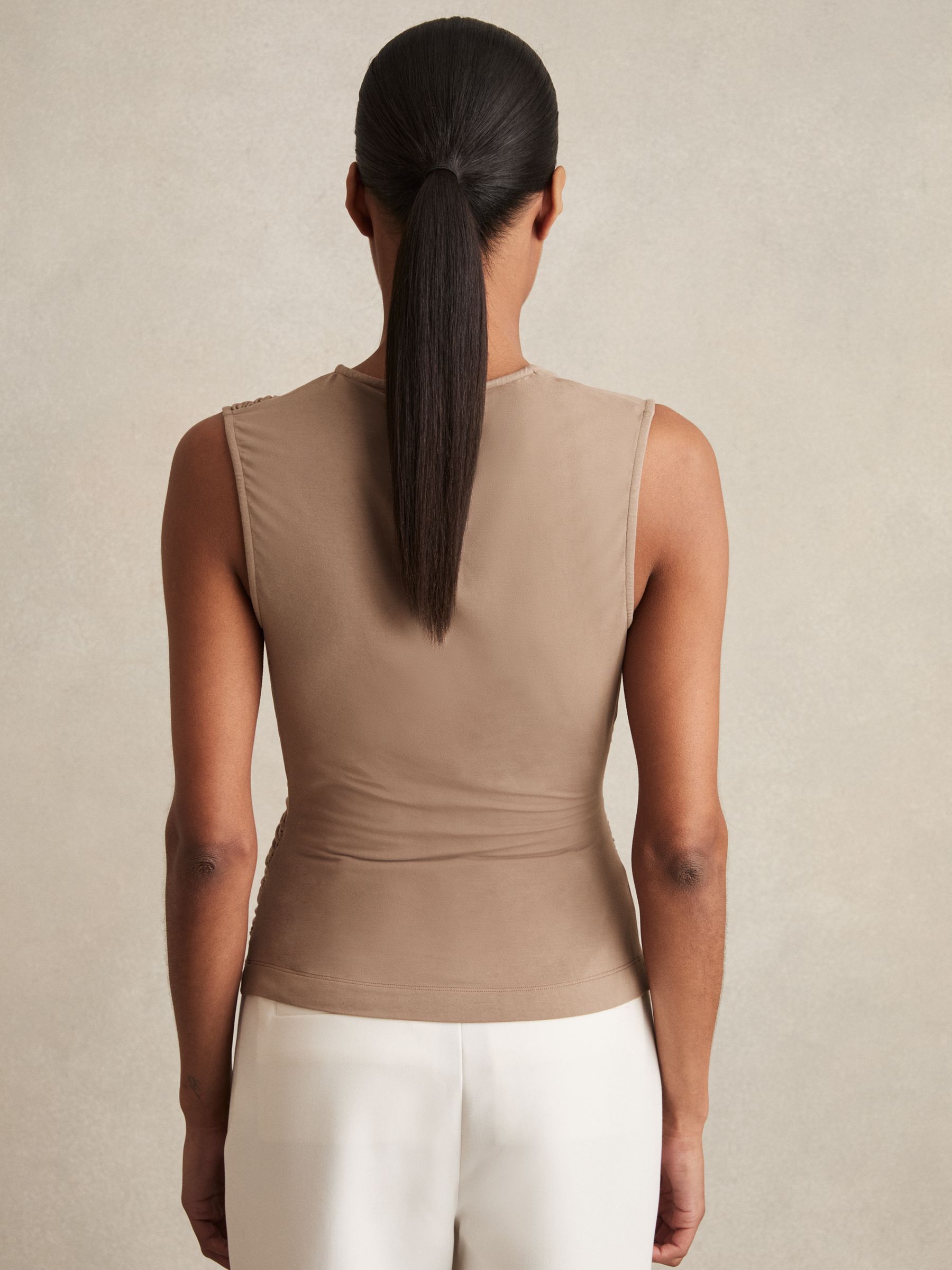 Stretch-Modal Ruched Vest in Mocha Brown