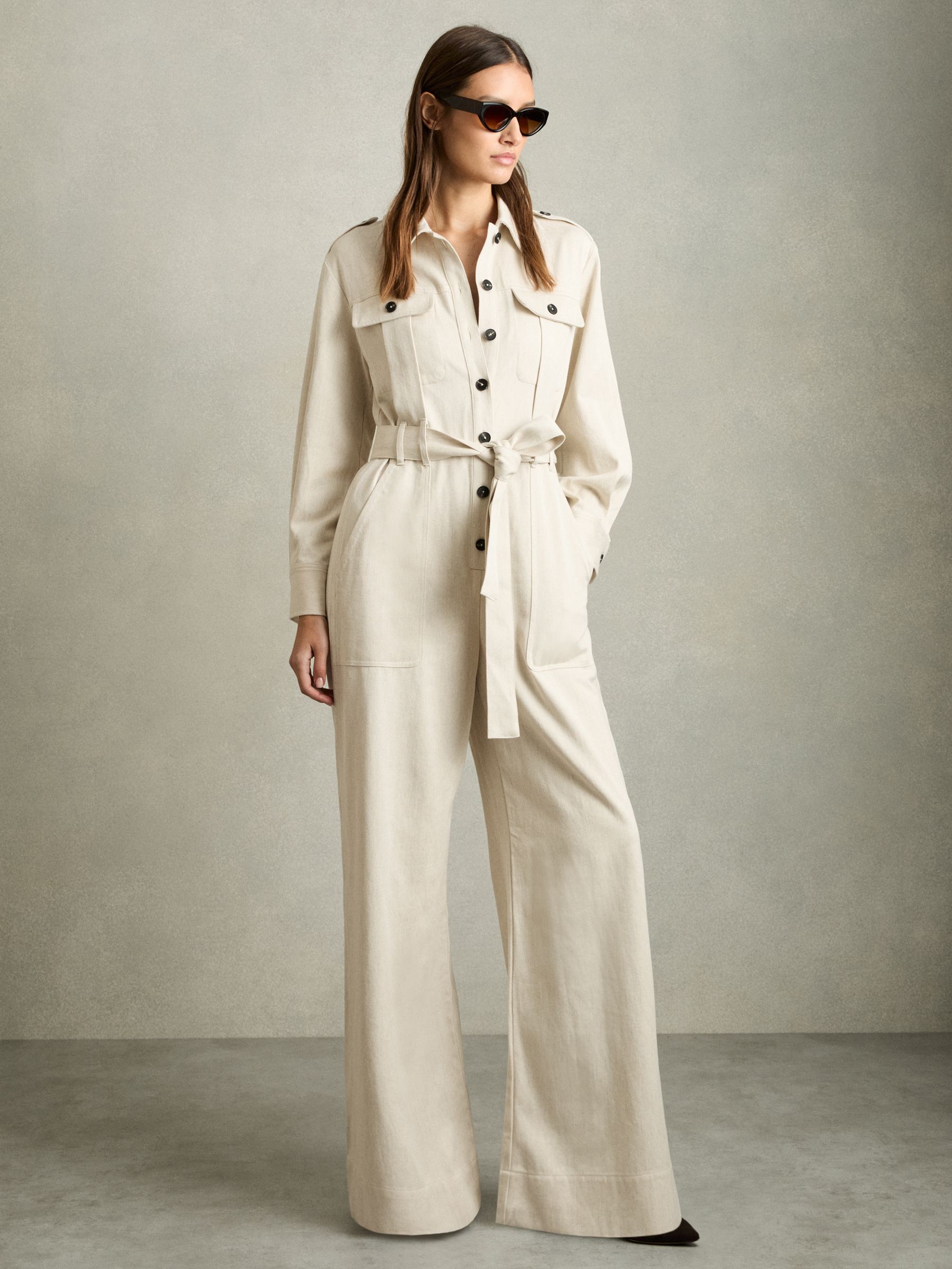 Wide Leg Utility Jumpsuit in Cream