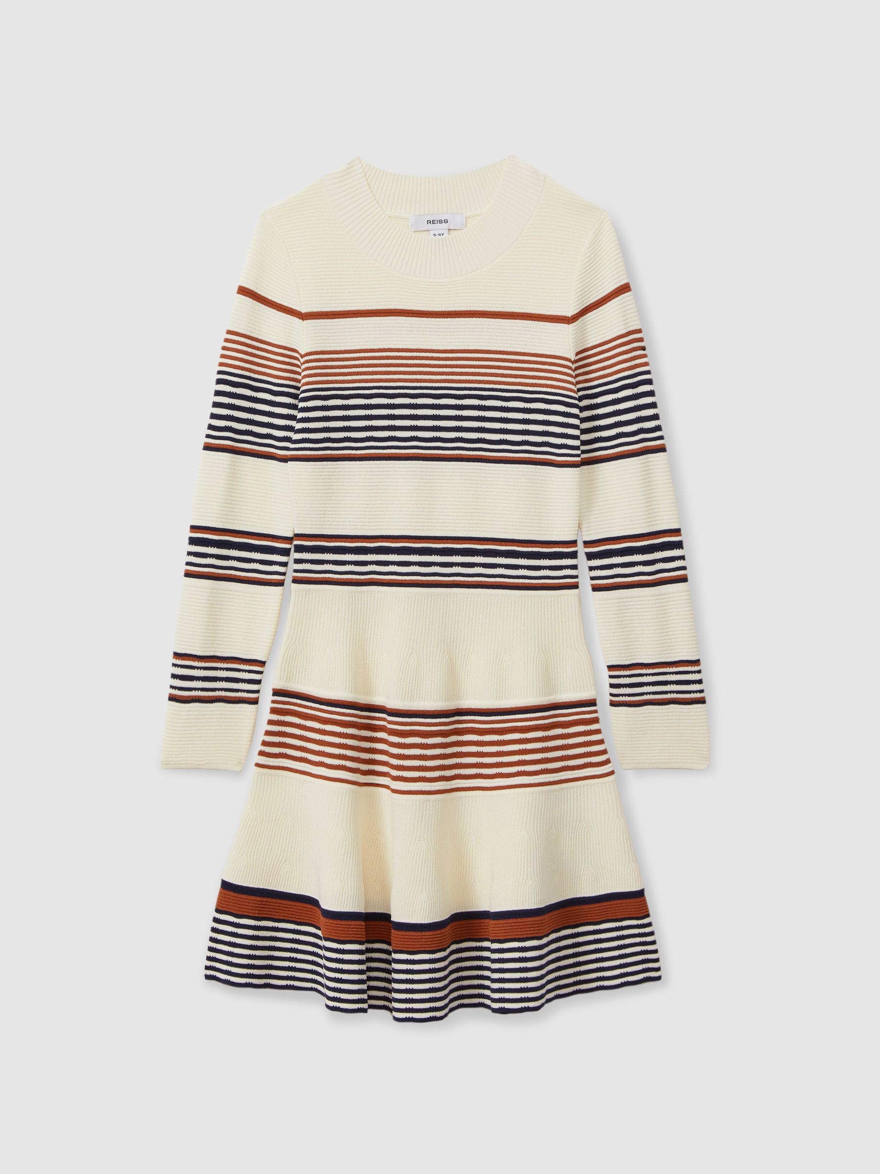 4-9 yrs Knitted Striped Skater Dress in Camel