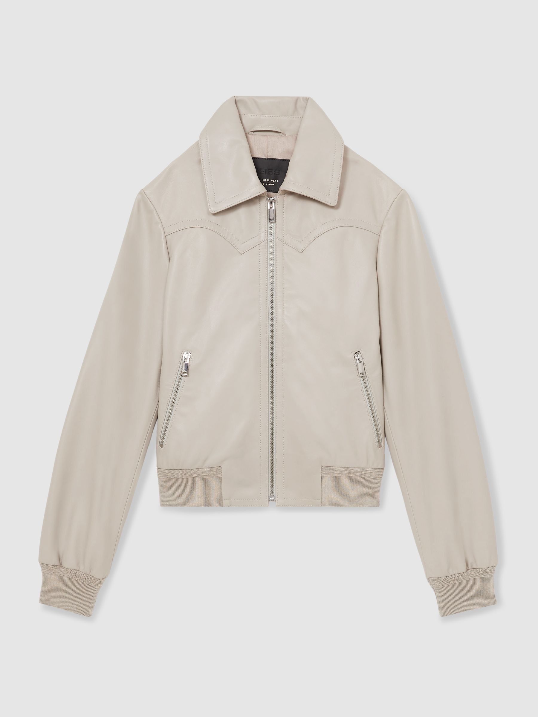 Leather Bomber Jacket in Grey
