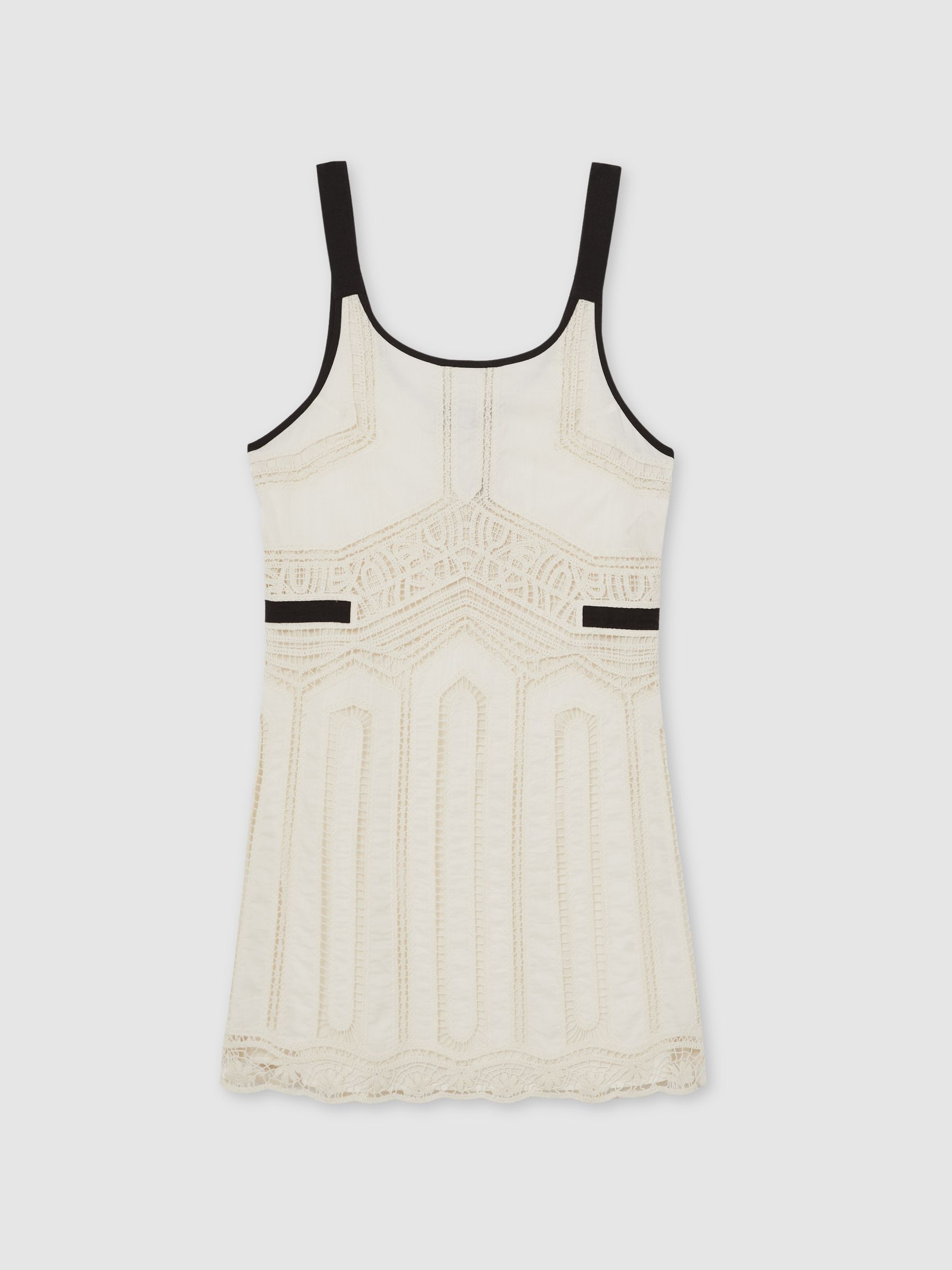 Cotton Crochet-Detail Mini Dress in Cream