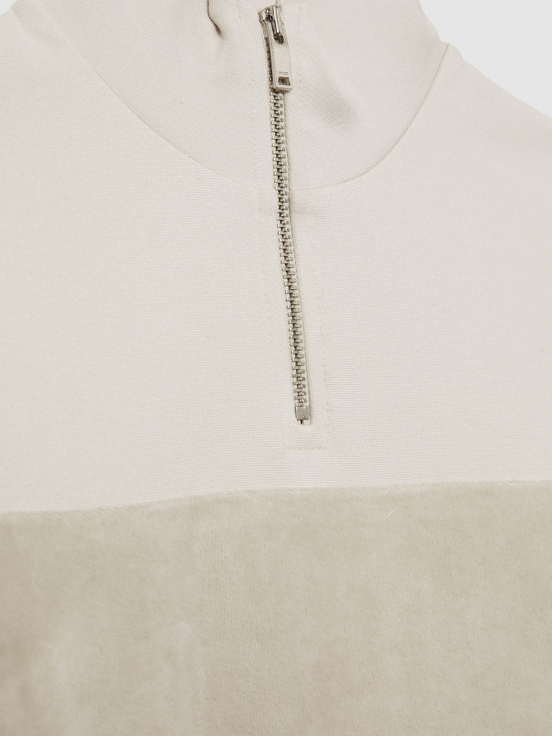 9-13 yrs Slim Fit Half-Zip Funnel Neck Velour Sweatshirt in Taupe