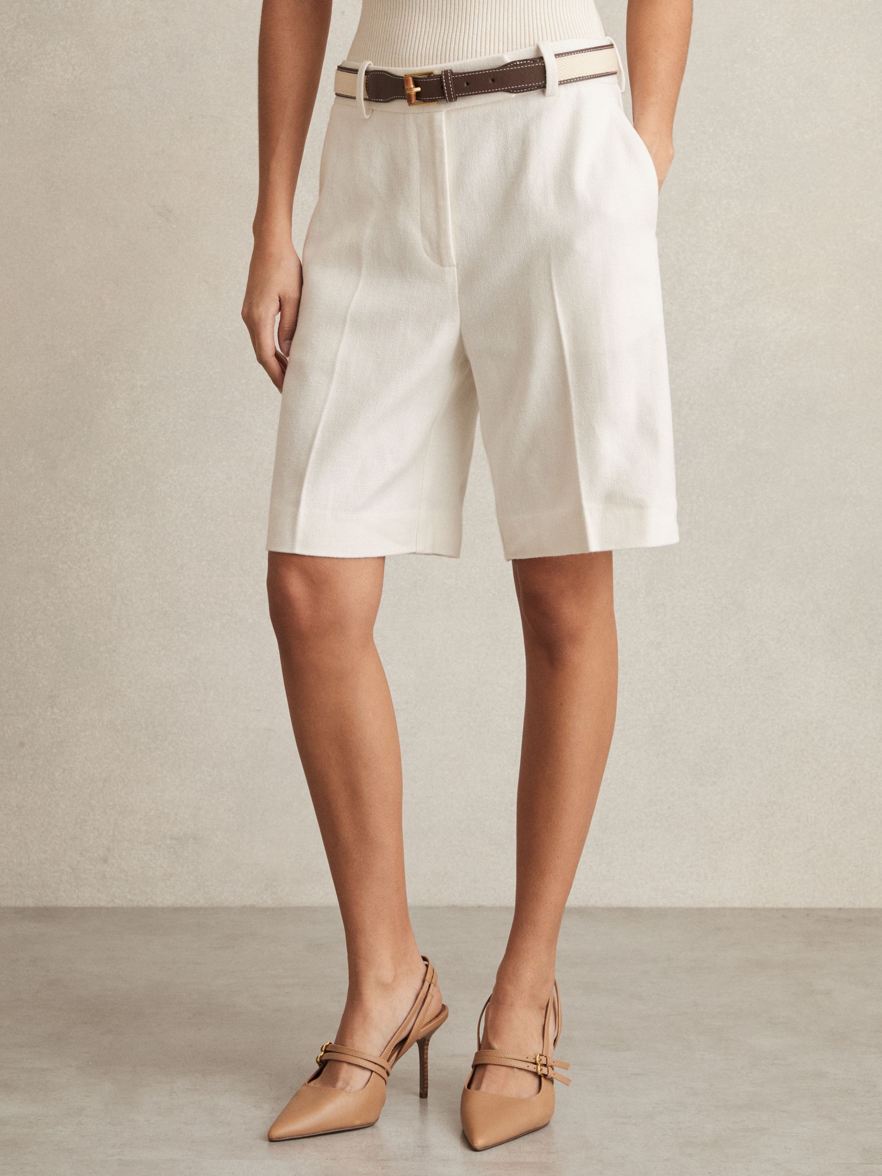 Petite Linen-Blend Bermuda Shorts in White