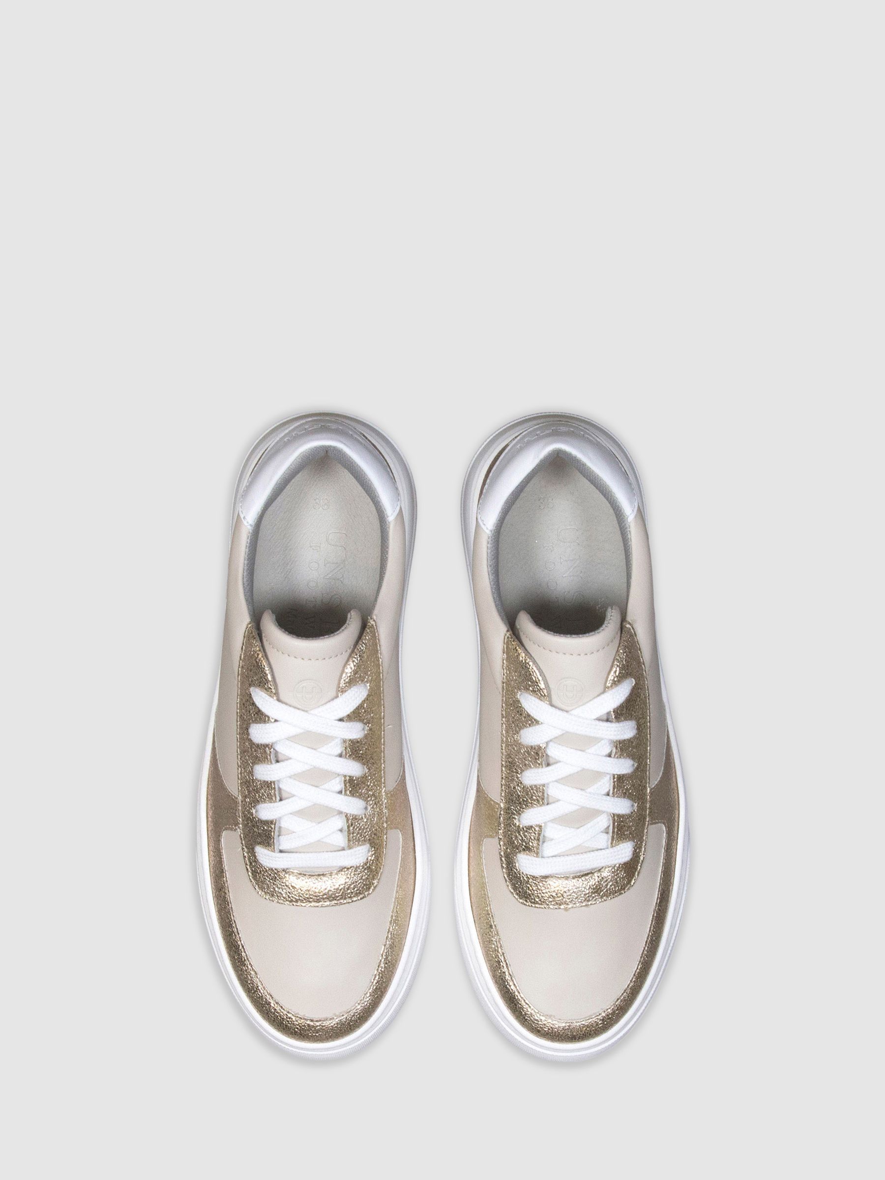 Unseen Footwear Leather Marais Trainers in White/Gold