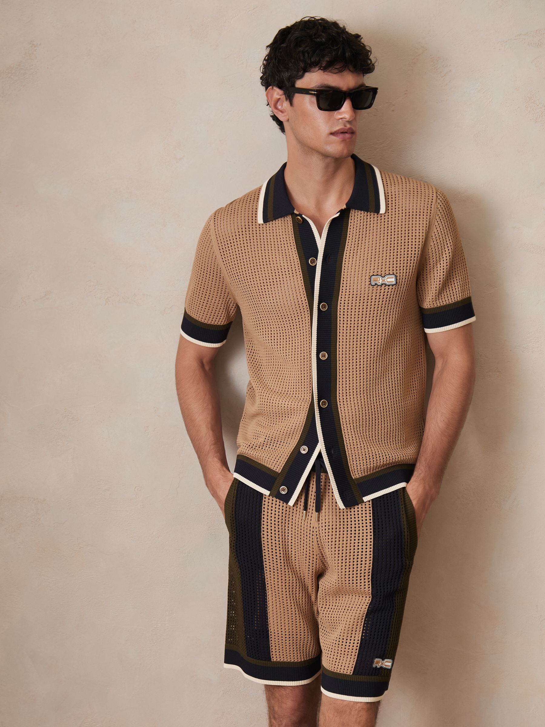 Reiss | Ché Crochet Tipped Shirt in Camel