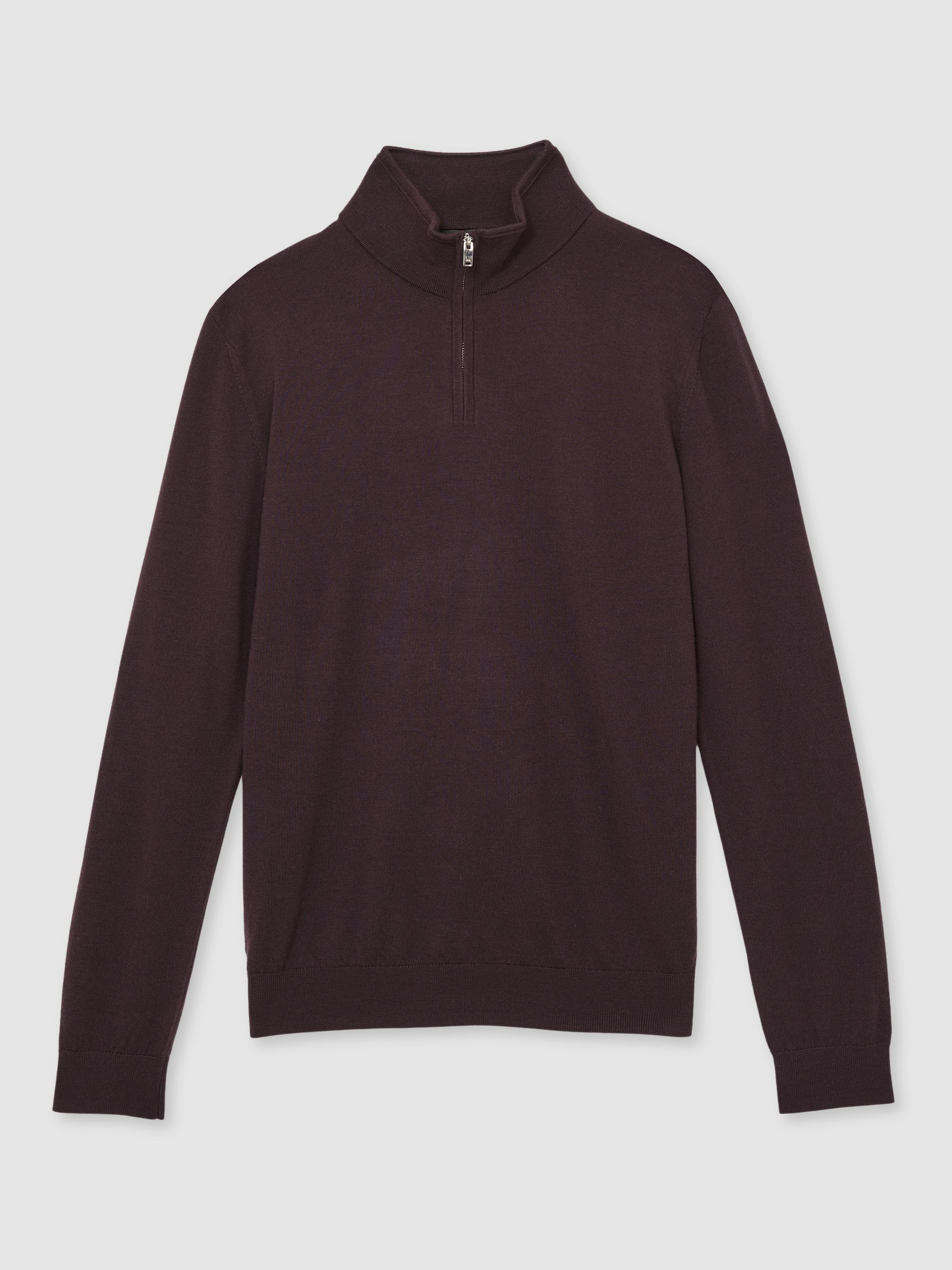 Merino Wool Half-Zip Funnel Neck Jumper in Dark Bordeaux