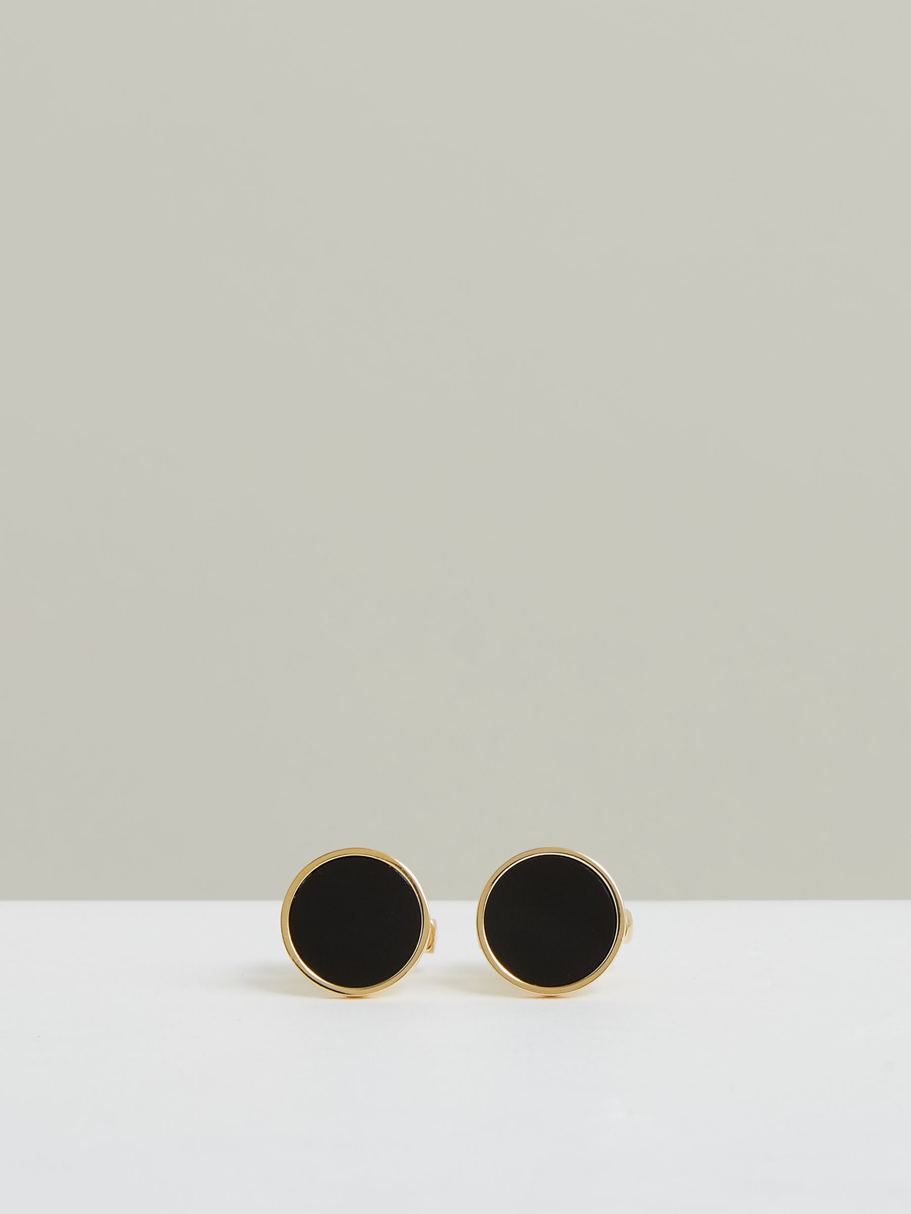 Inlaid Round Cufflinks in Gold Tone /Onyx