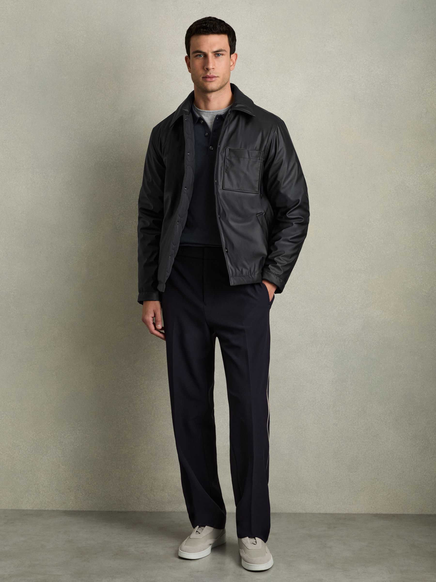 Padded Technical Press-Stud Overshirt in Navy