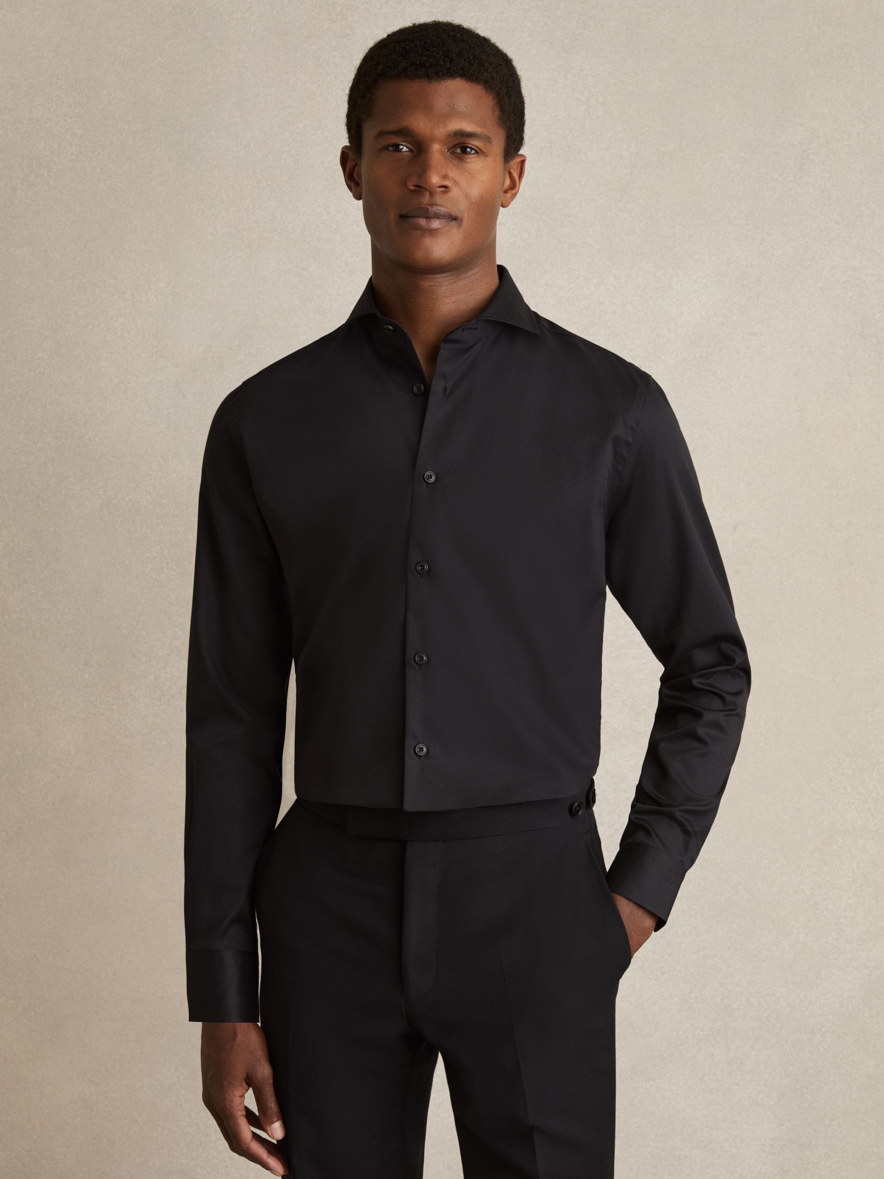 Regular Fit Cotton-Twill Two-Fold Shirt Slim-Fit in Black