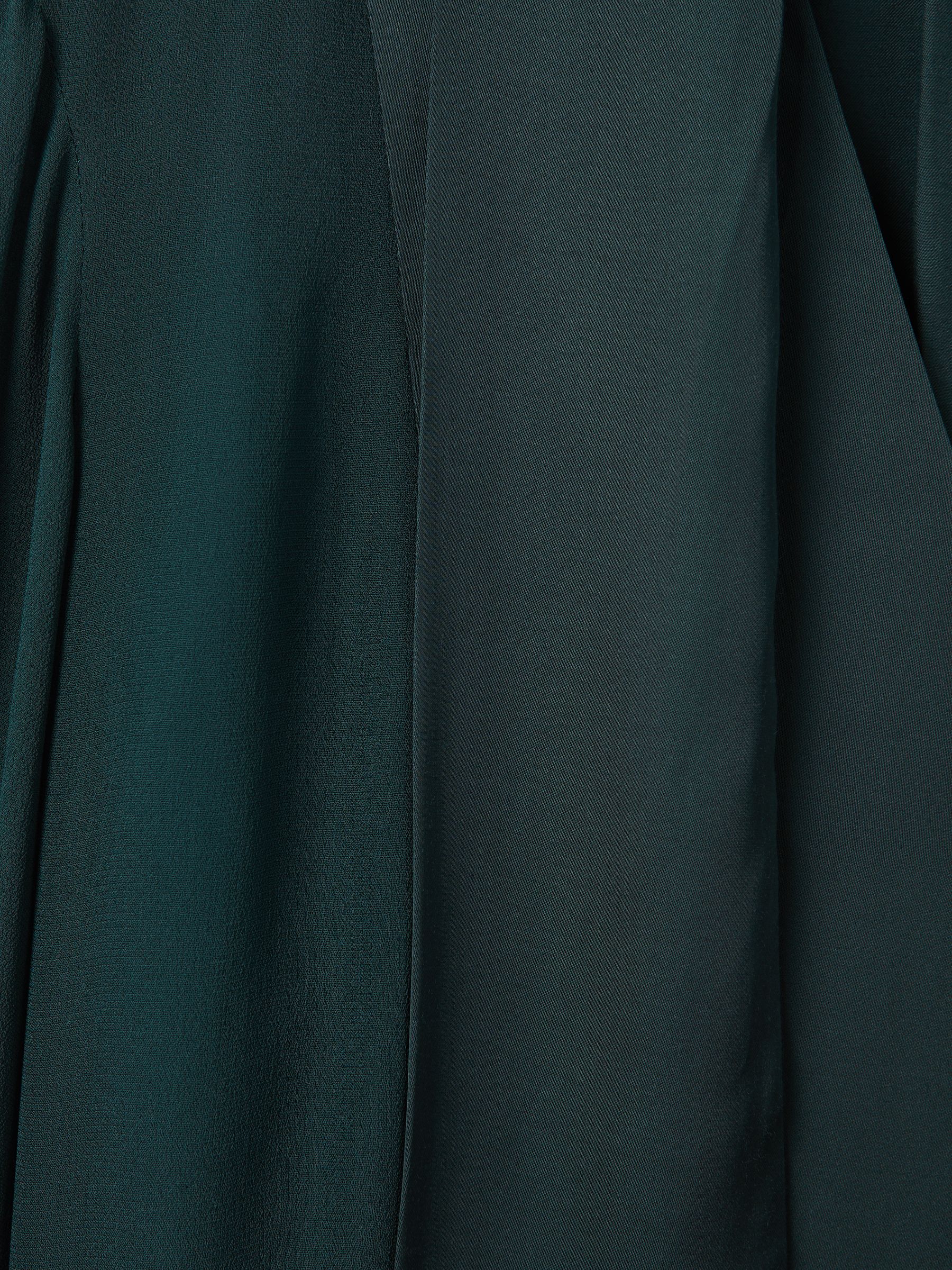 Semi Sheer Satin Tie Neck Blouse in Green