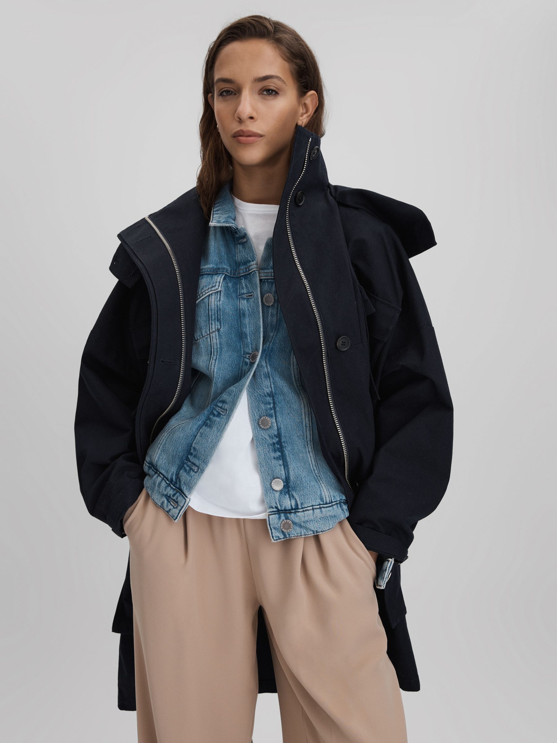 Cotton Parka Coat in Navy