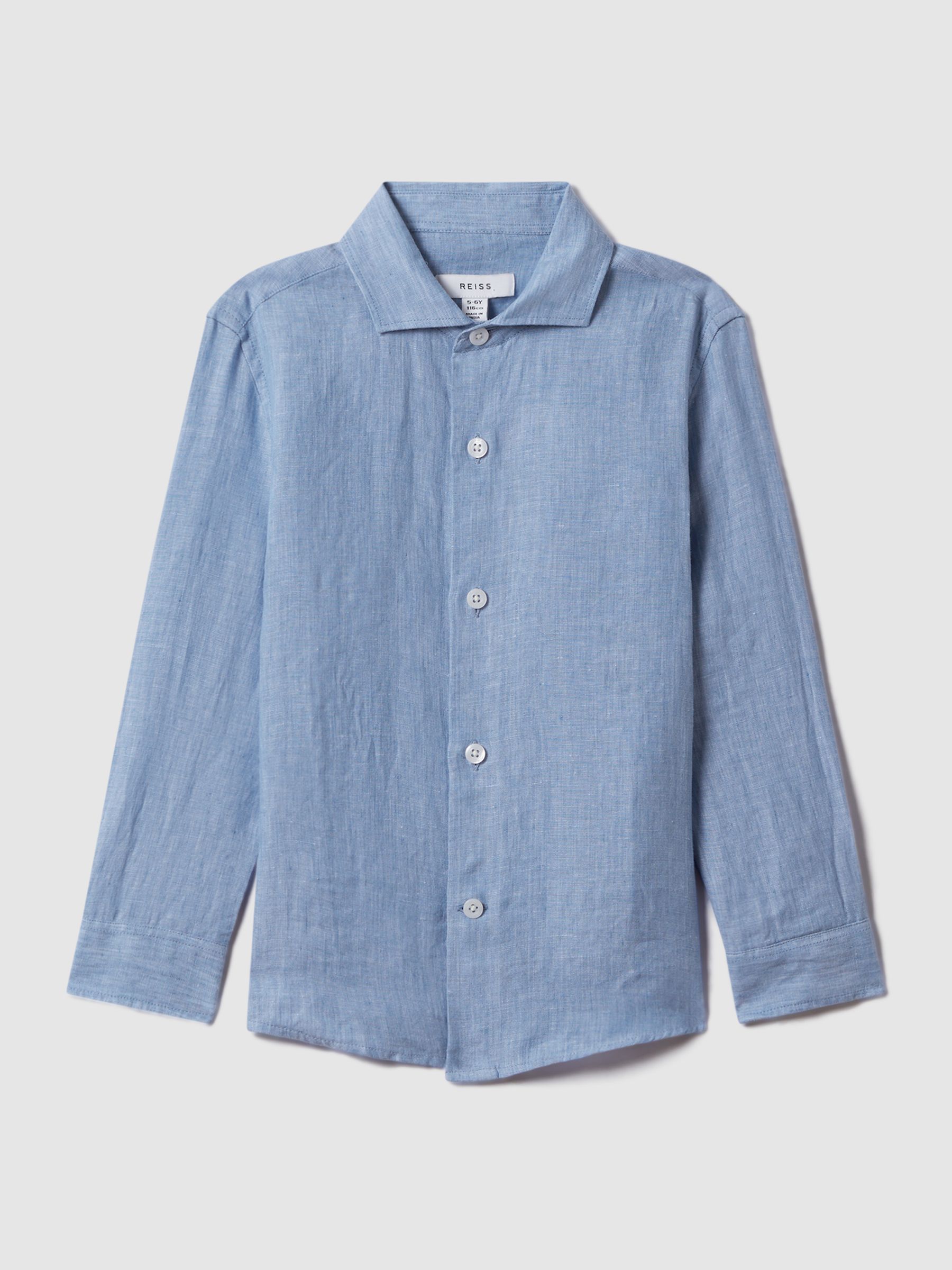 9-13 yrs Linen Cutaway Collar Shirt in Sky Blue
