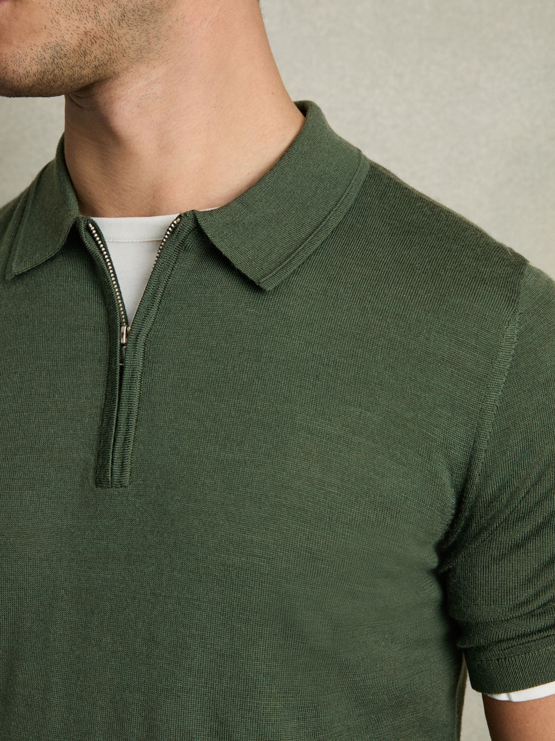 Merino Wool Half-Zip Polo Shirt in Dark Kale Green