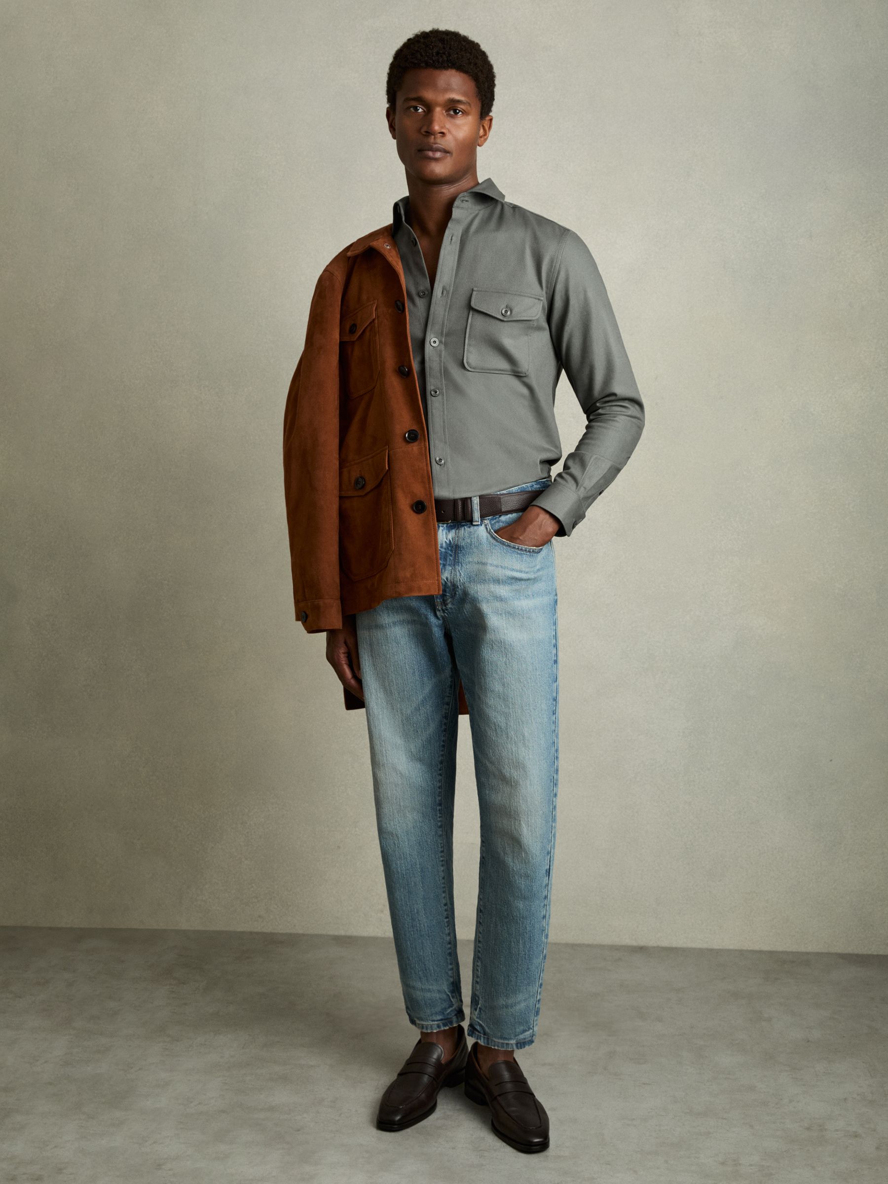 Stretch-Cotton Twill Twin-Pocket Overshirt in Sage