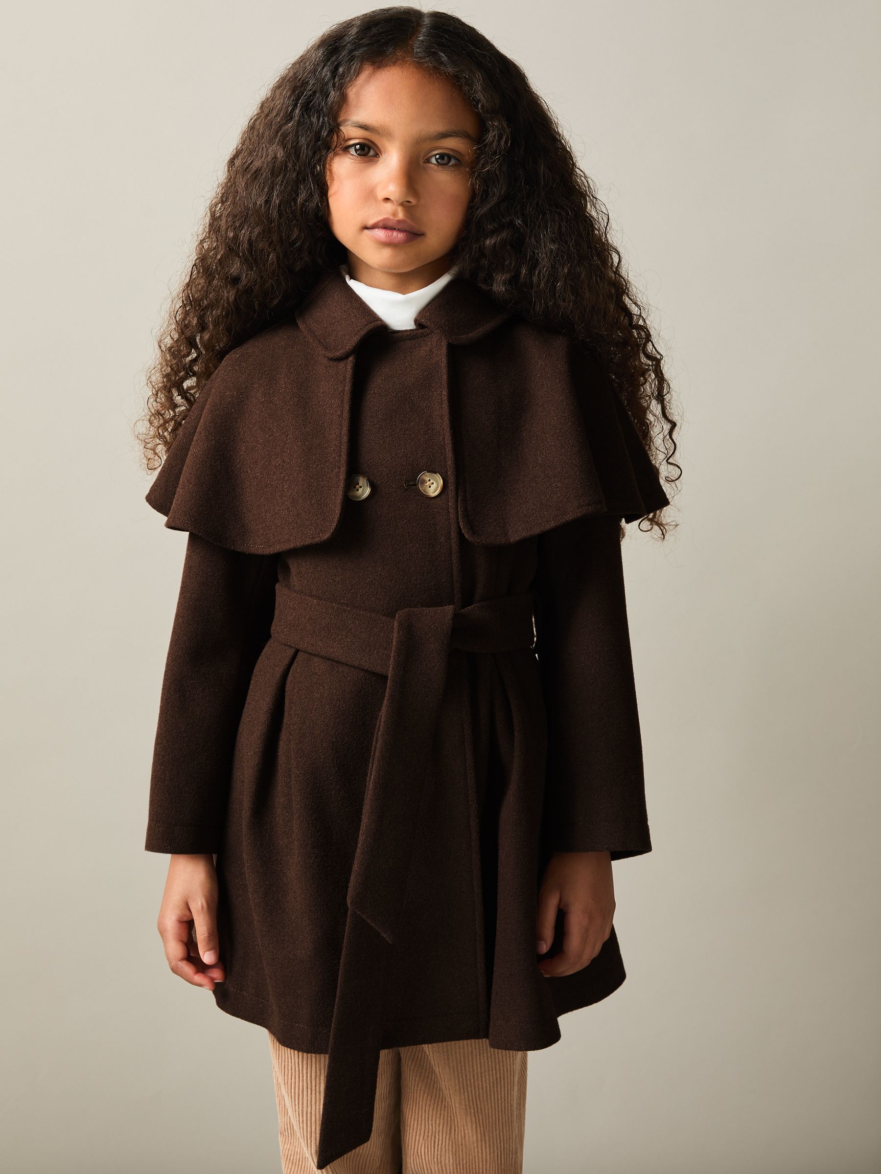 9-13 yrs Double Breasted Cape Coat with Wool in Chocolate