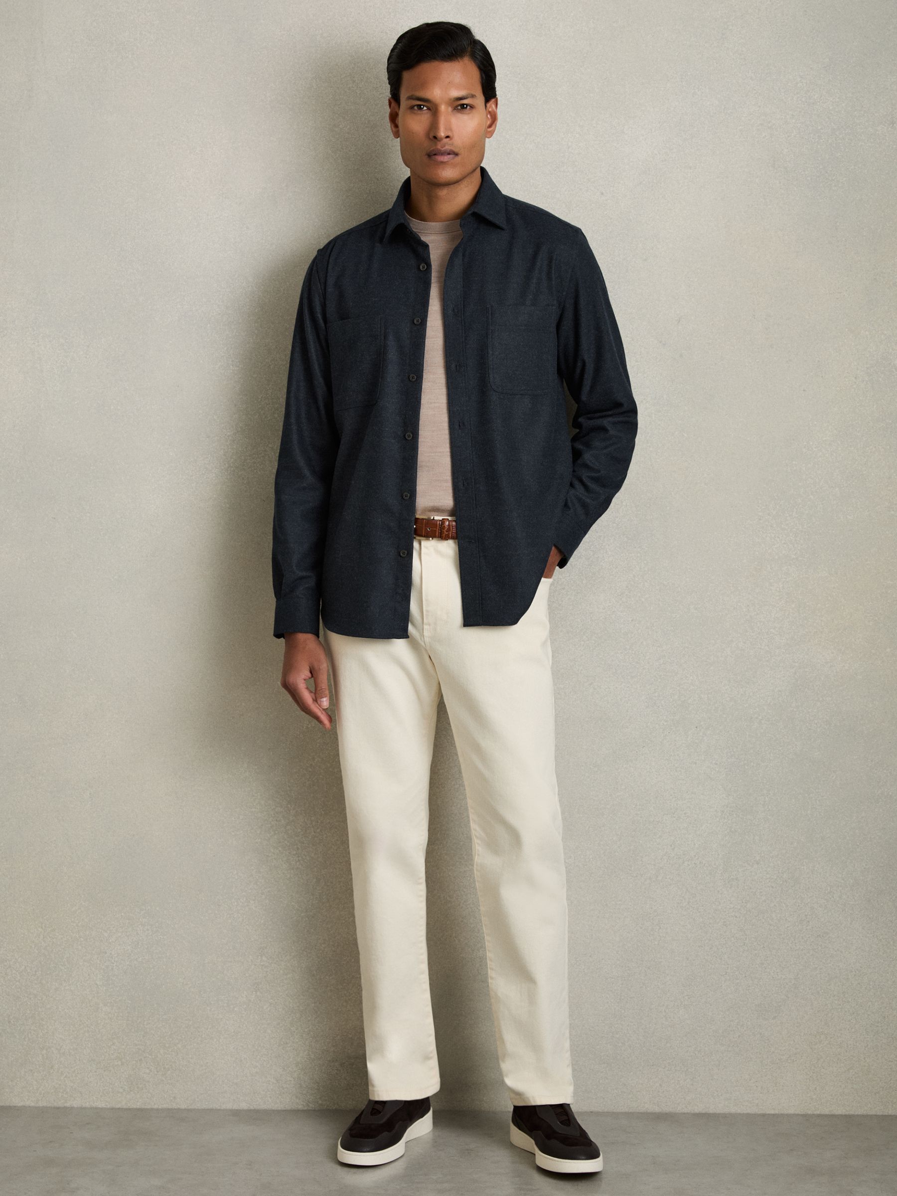 Twin-Pocket Button-Through Overshirt in Navy