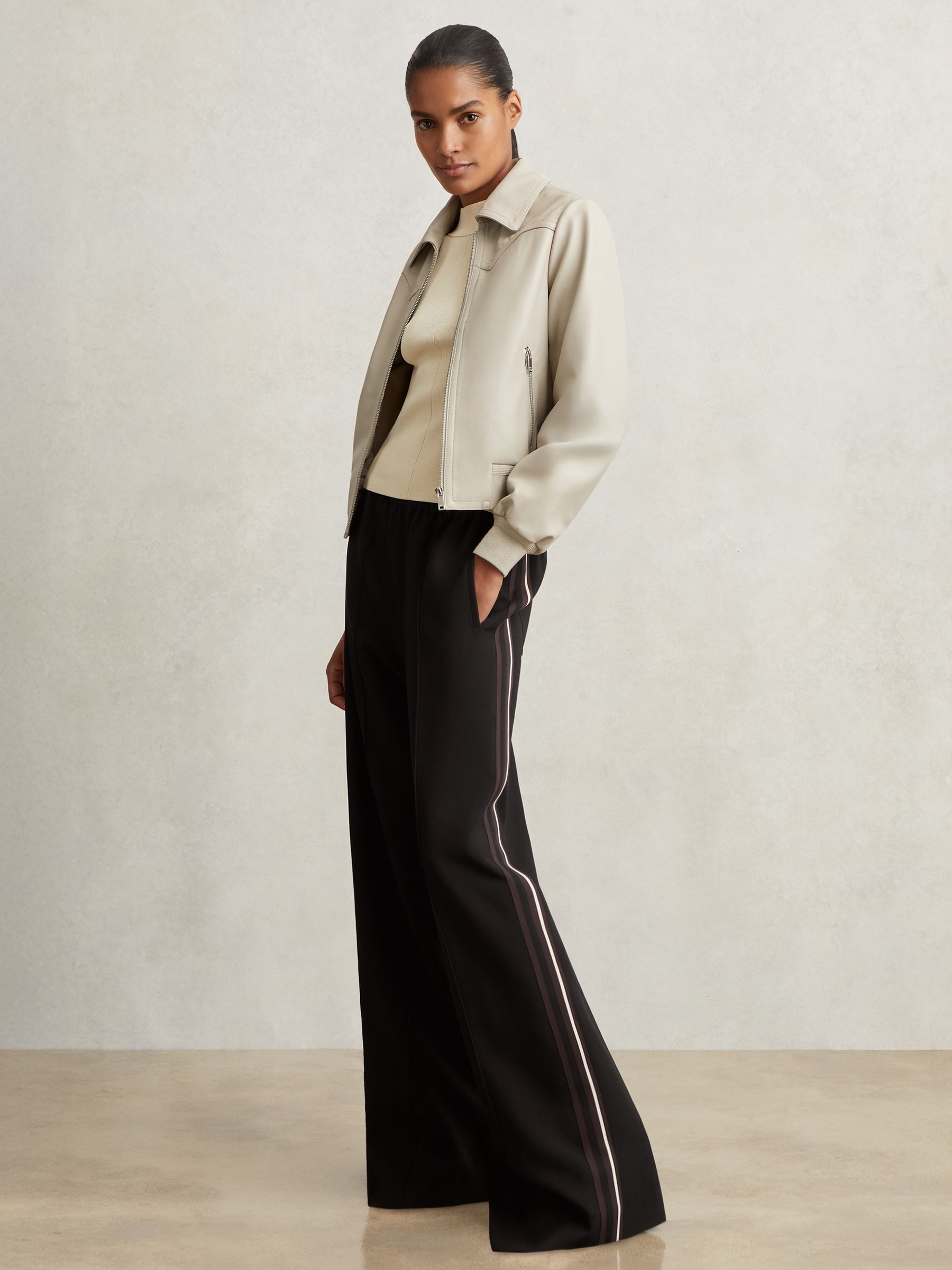 Petite Side-Stripe Wide-Leg Trousers in Black