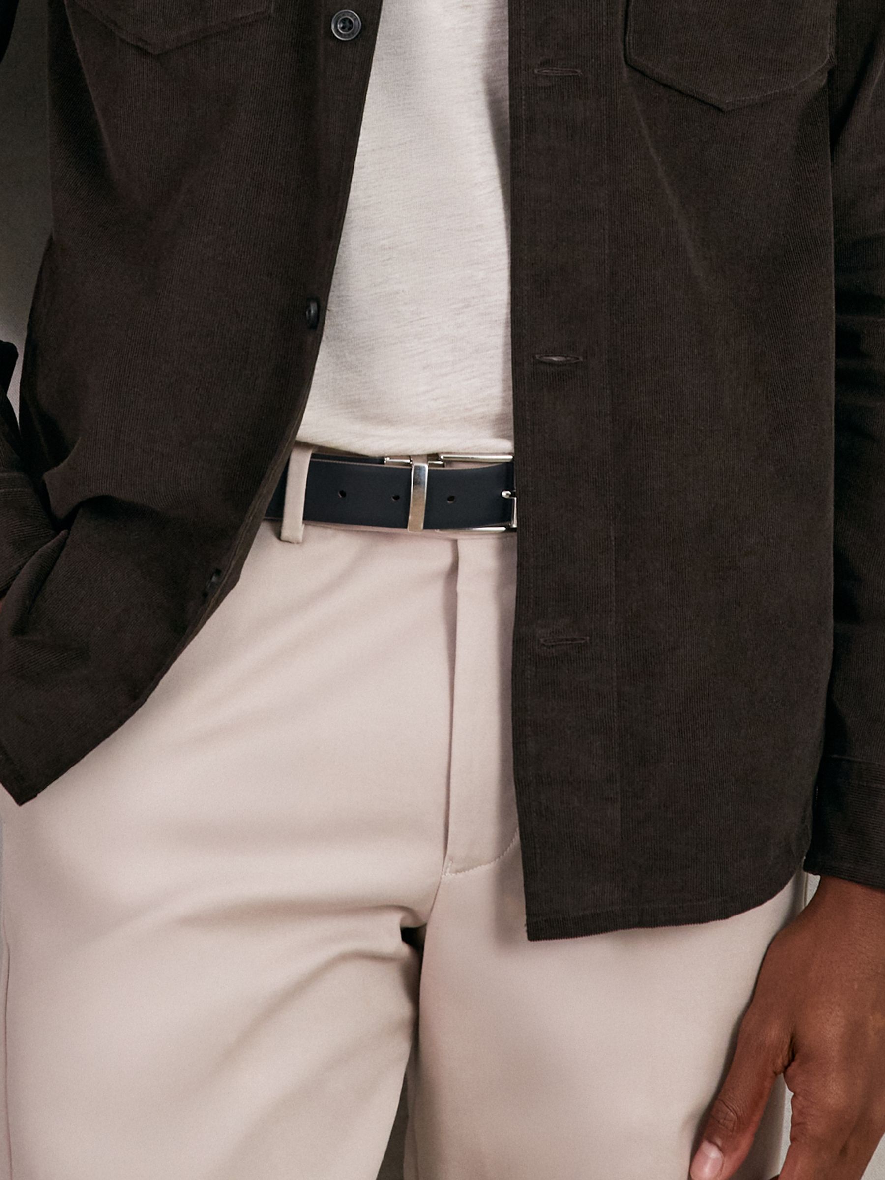 Reversible Leather Belt in Dark Stone/Navy