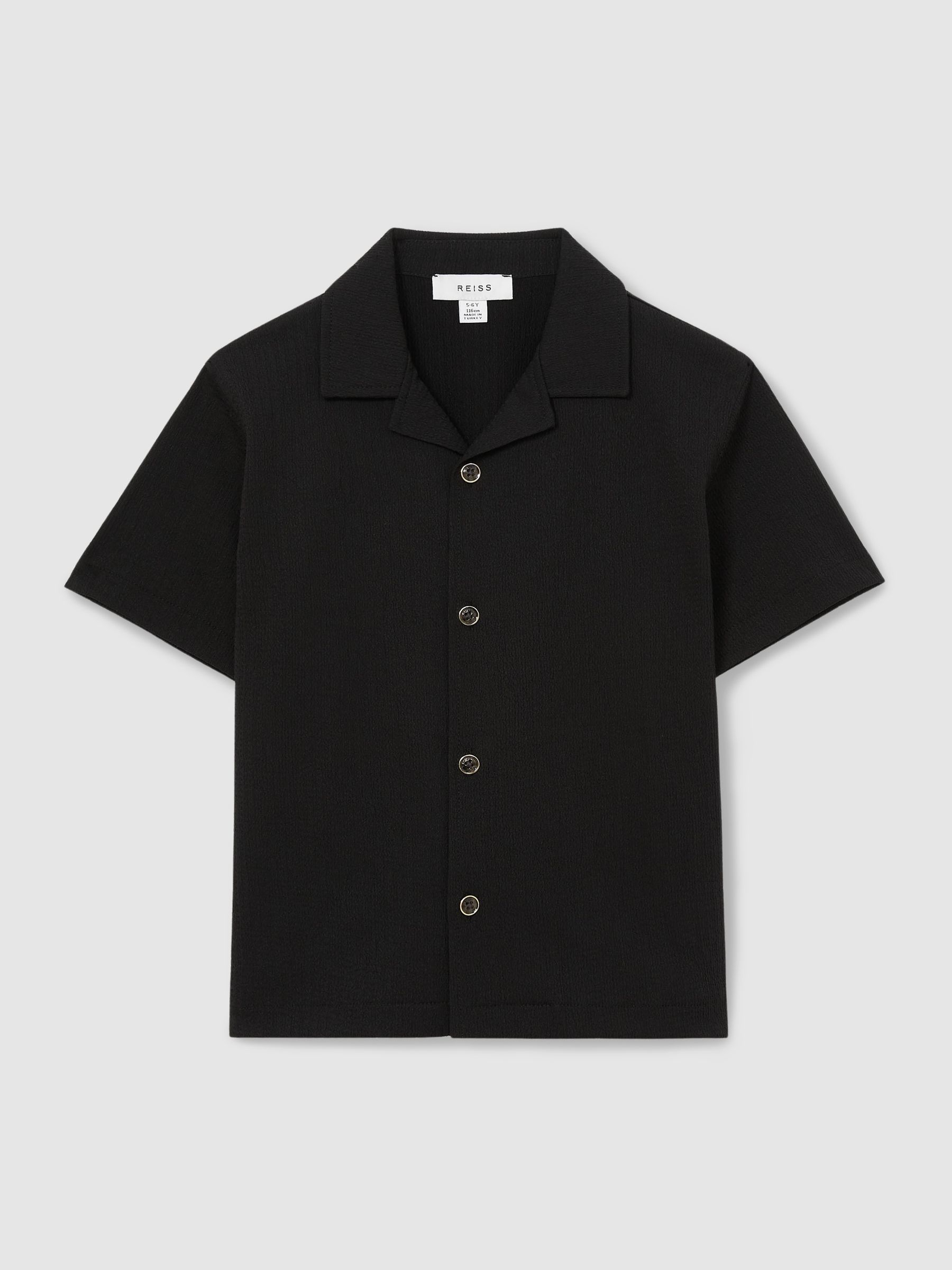 9-13 yrs Textured Cuban Collar Shirt in Black
