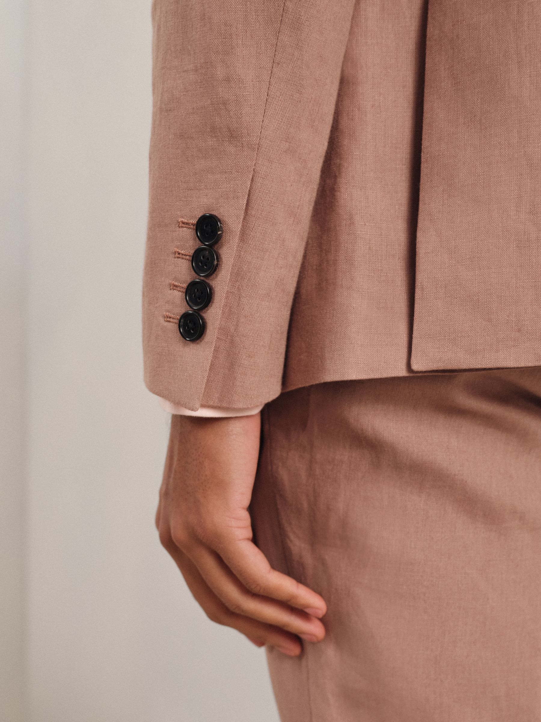 Single-Breasted Linen Suit Blazer Slim Fit in Rose Pink