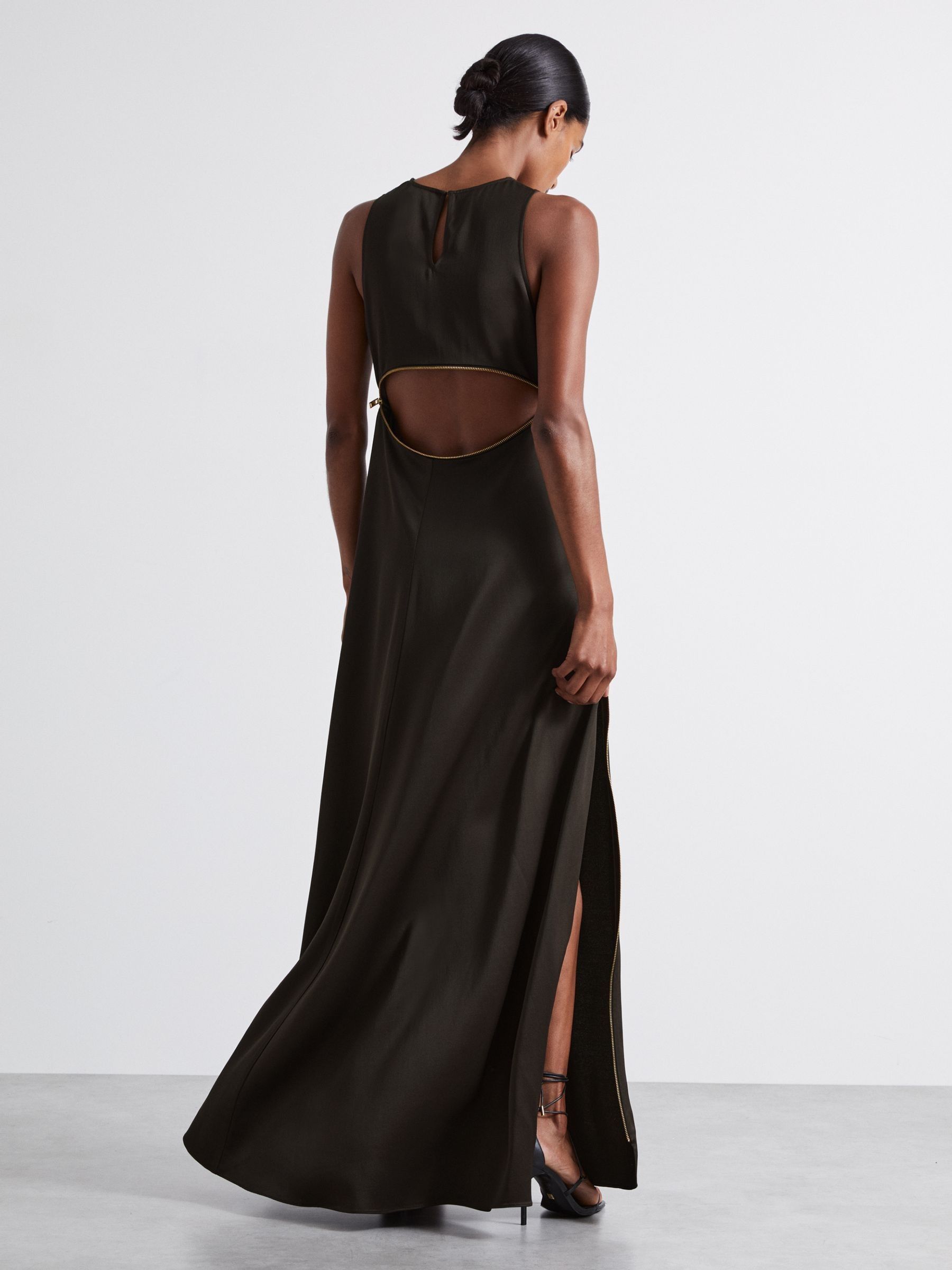 Atelier Zipped Satin Maxi Dress with Virgin Wool in Chocolate