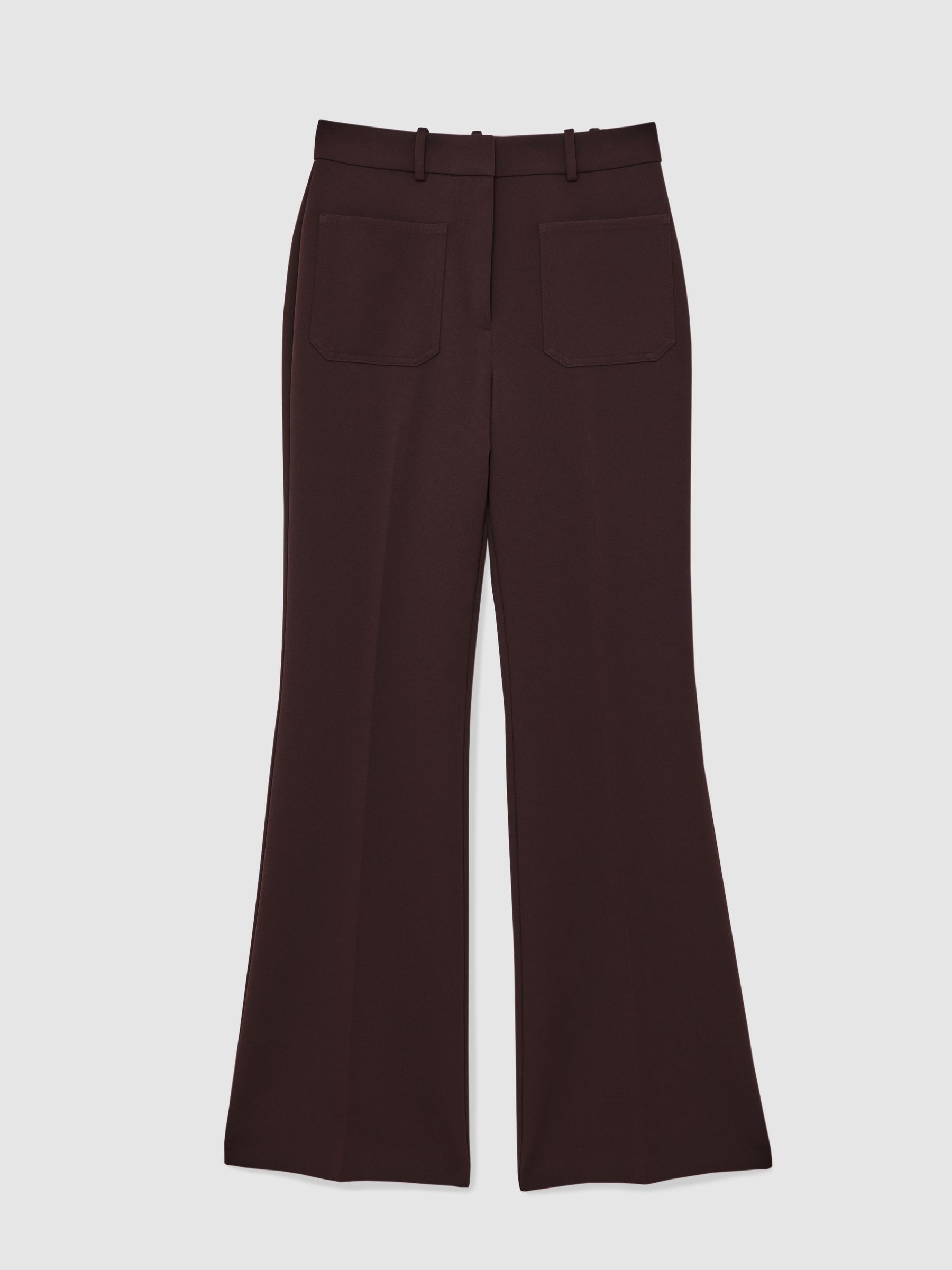 Twill Patch-Pocket Flared Trousers in Chocolate Brown