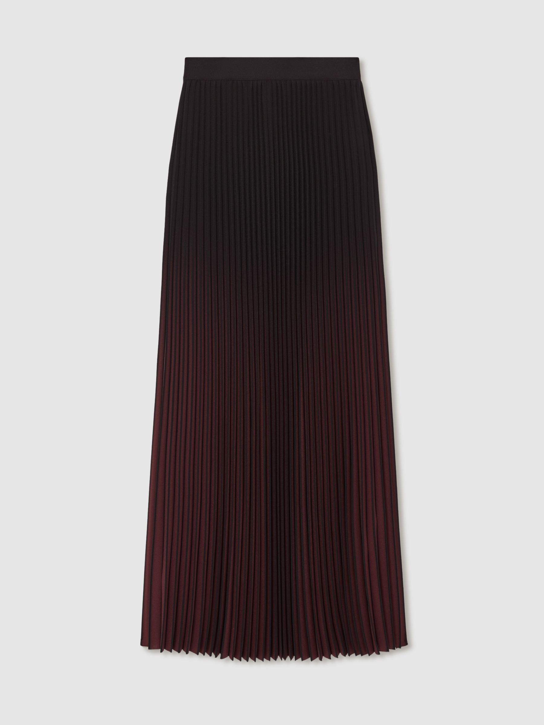 Ombré Pleated Midi Skirt in Burgundy/Black