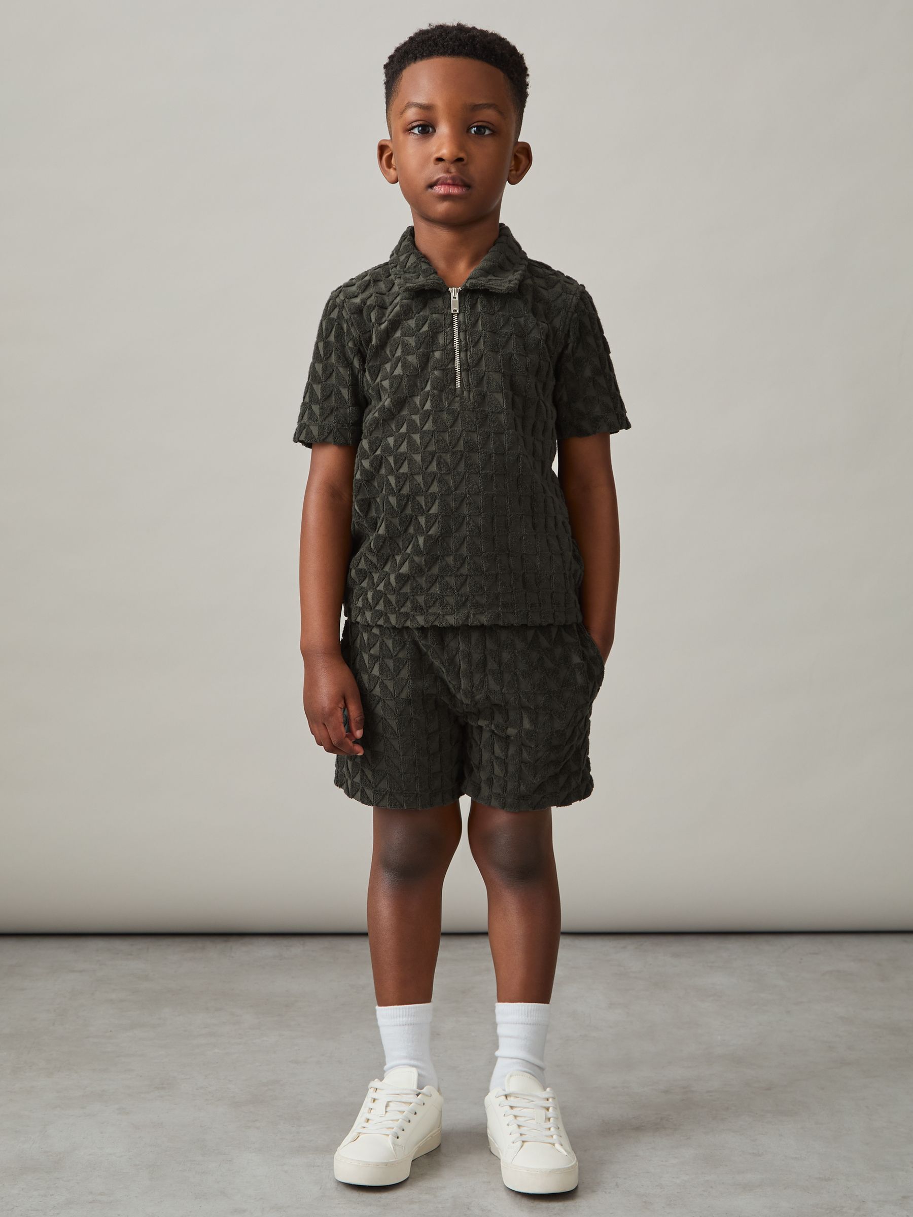 3-9 yrs Textured Towelling Shorts in Dark Sage