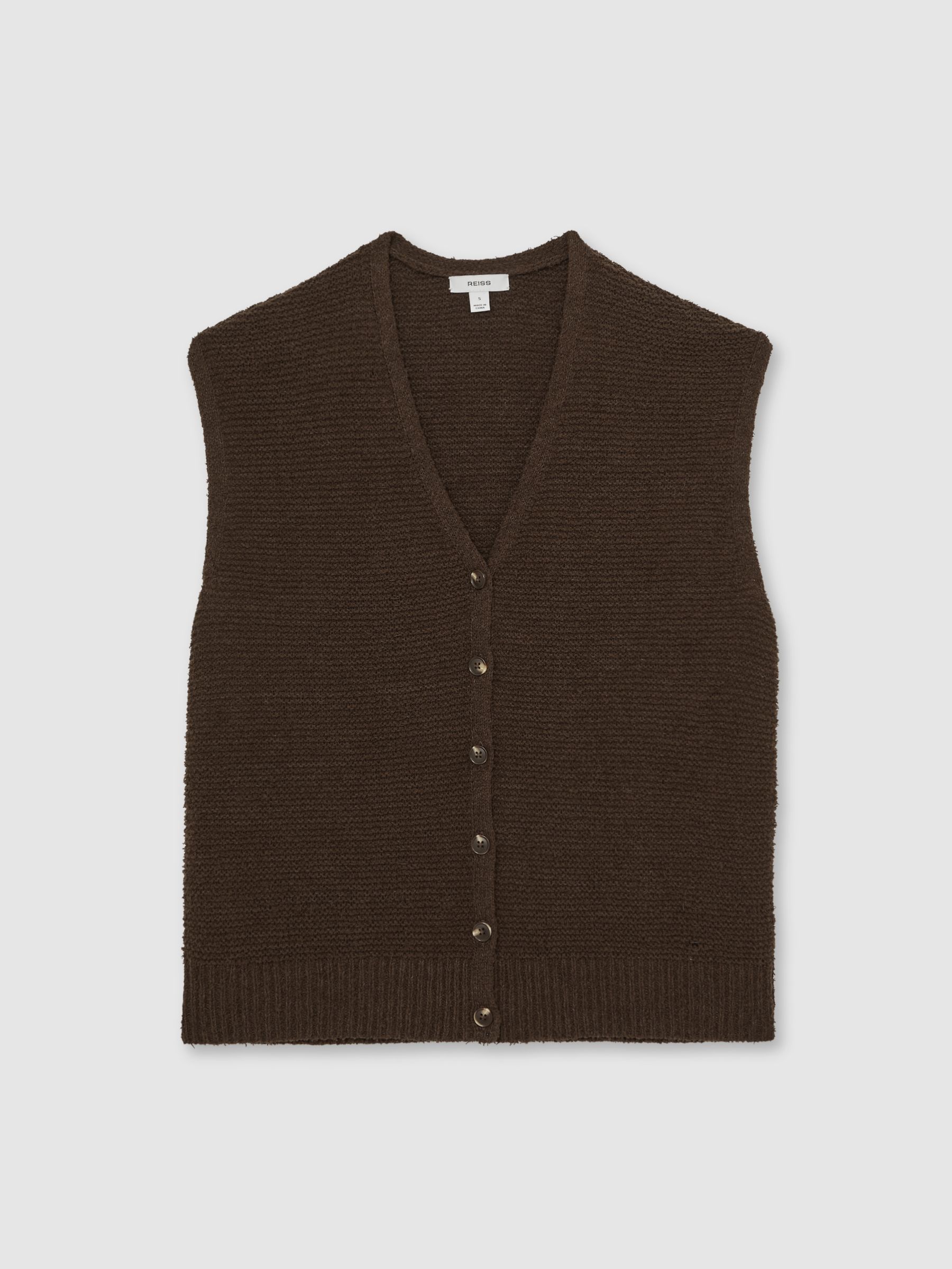 Cotton-Linen Button-Through Knit Top in Chocolate Brown
