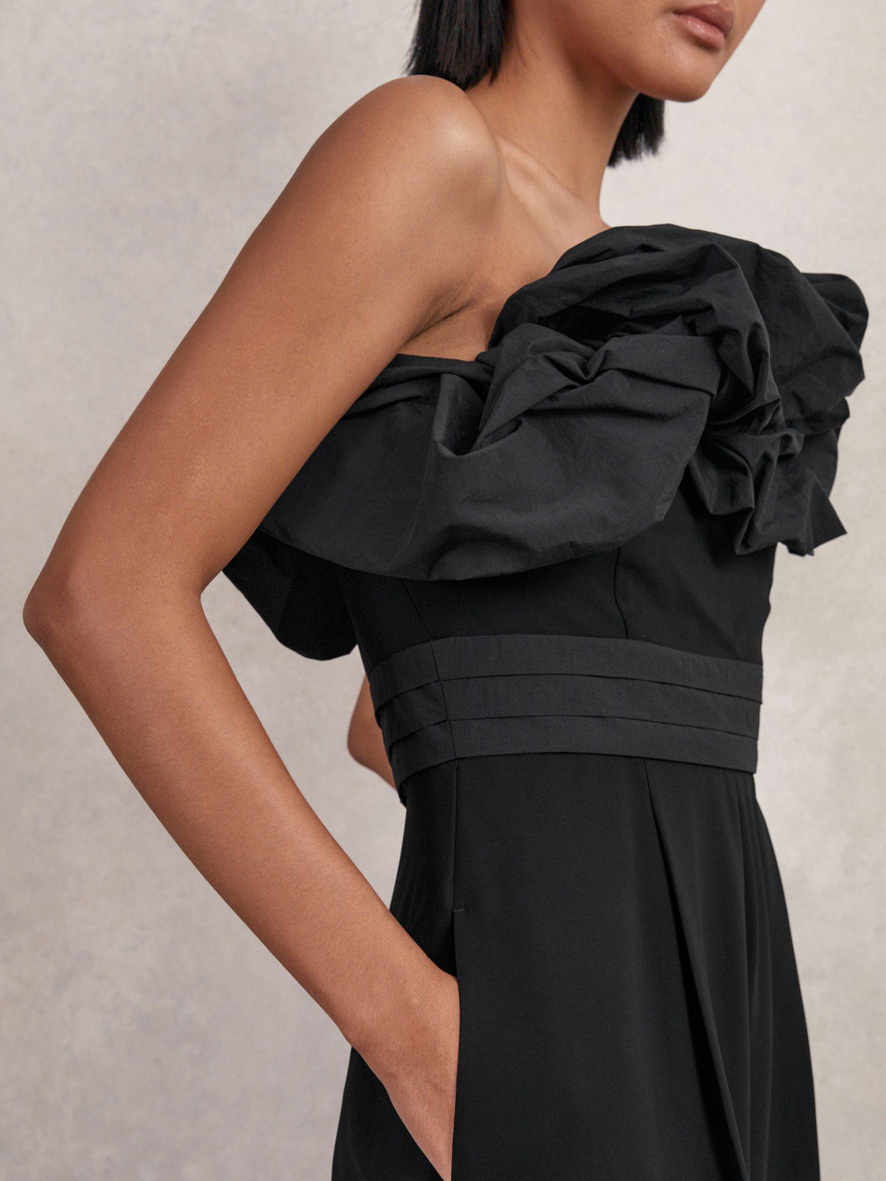 Sculptural Strapless Wide-Leg Jumpsuit in Black