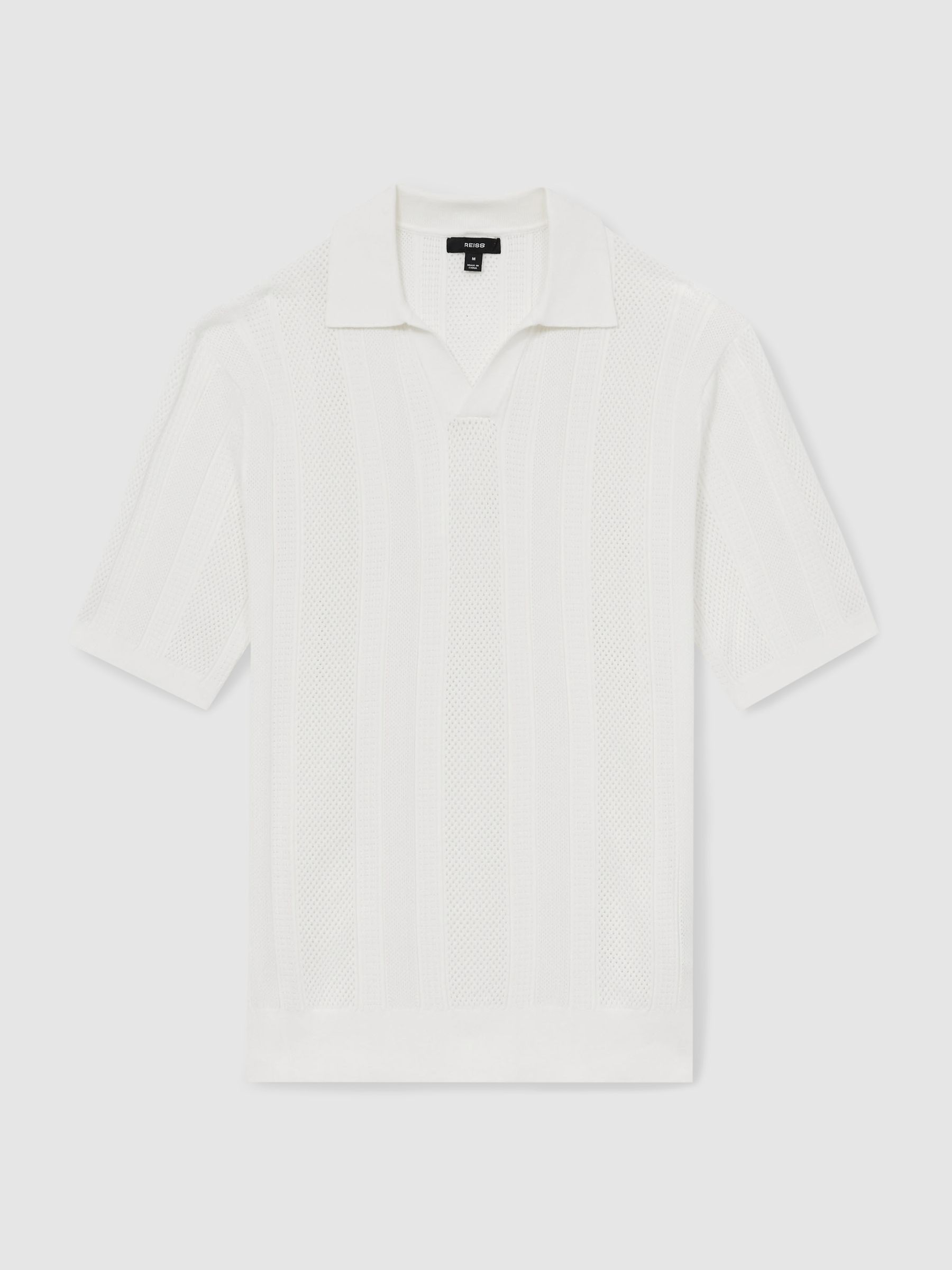 Textured-Stripe Knitted Polo Shirt in White
