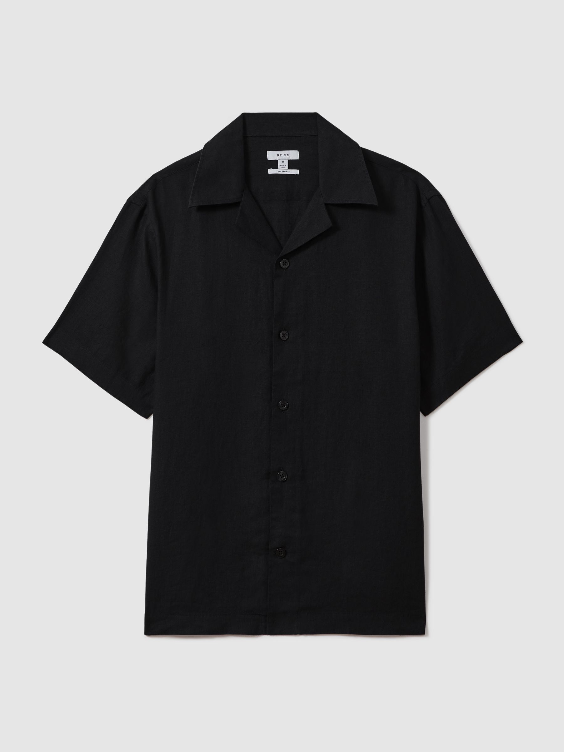 Relaxed Linen Cuban Collar Shirt in Black