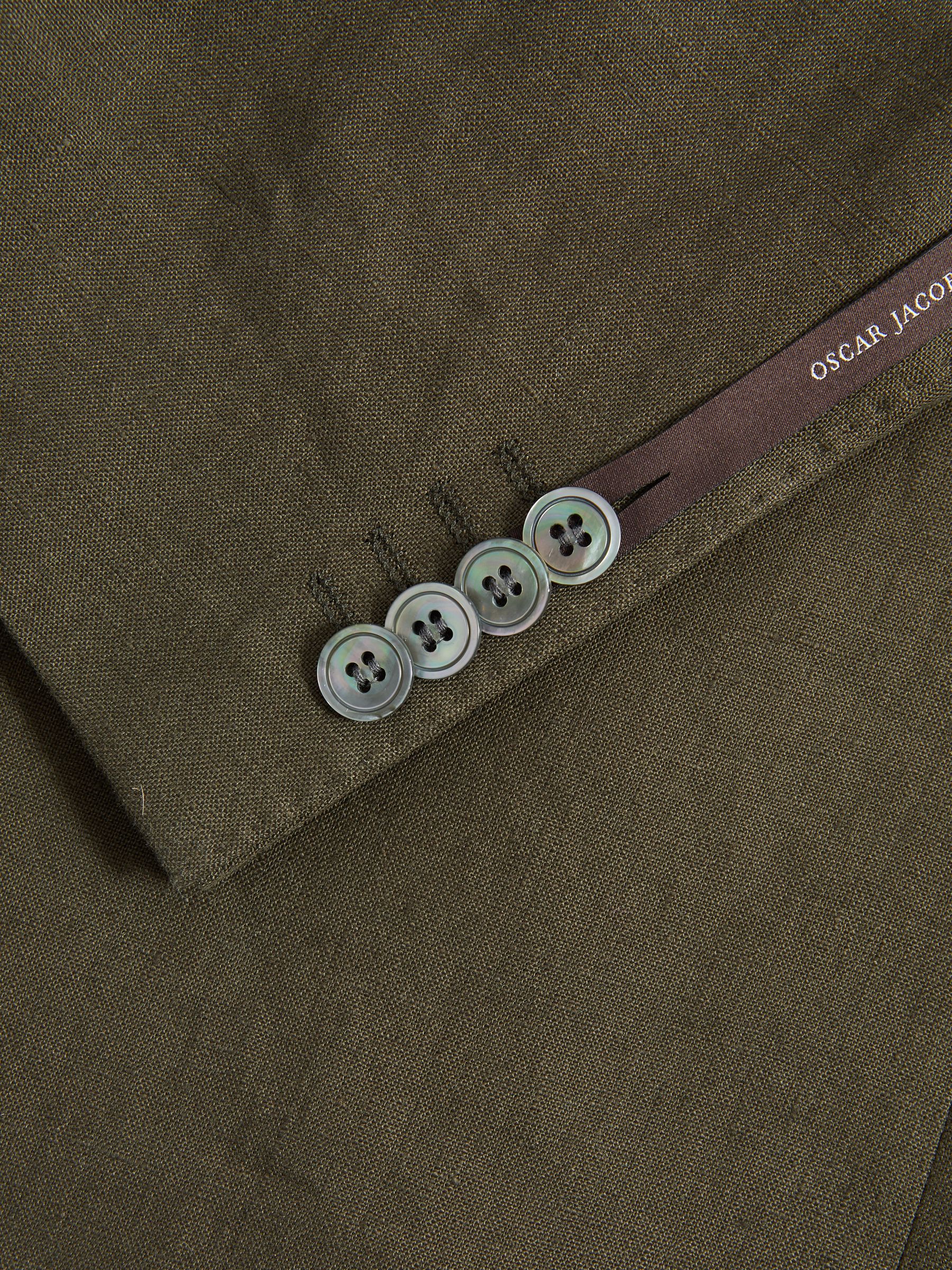 Oscar Jacobson Linen Double Breasted Blazer in Green