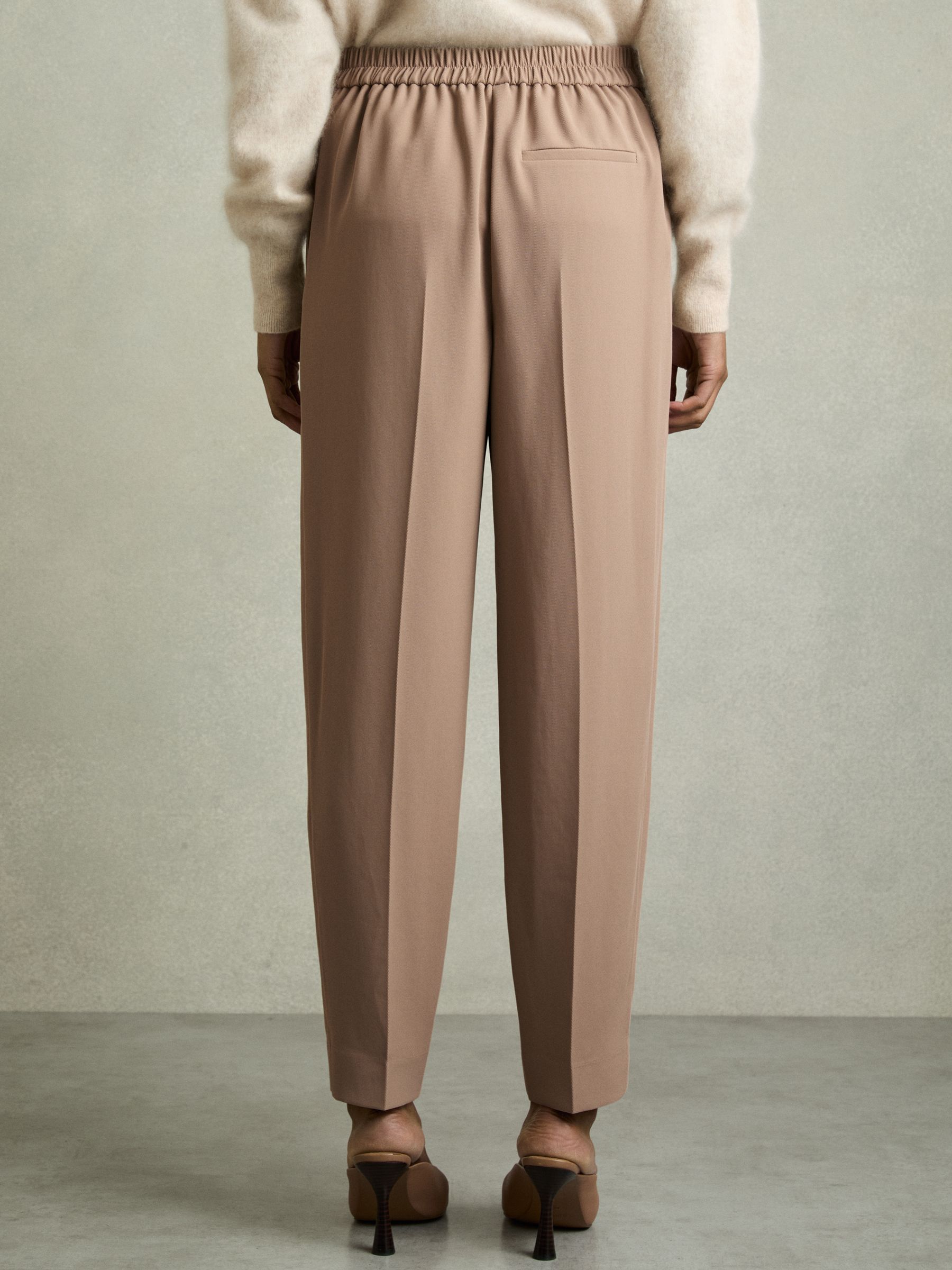 Tapered Elasticated-Waist Trousers in Mink Neutral