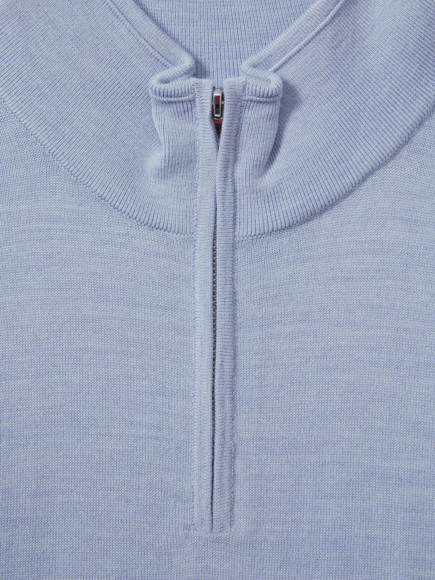 Merino Wool Half-Zip Funnel Neck Jumper in Soft Blue Melange