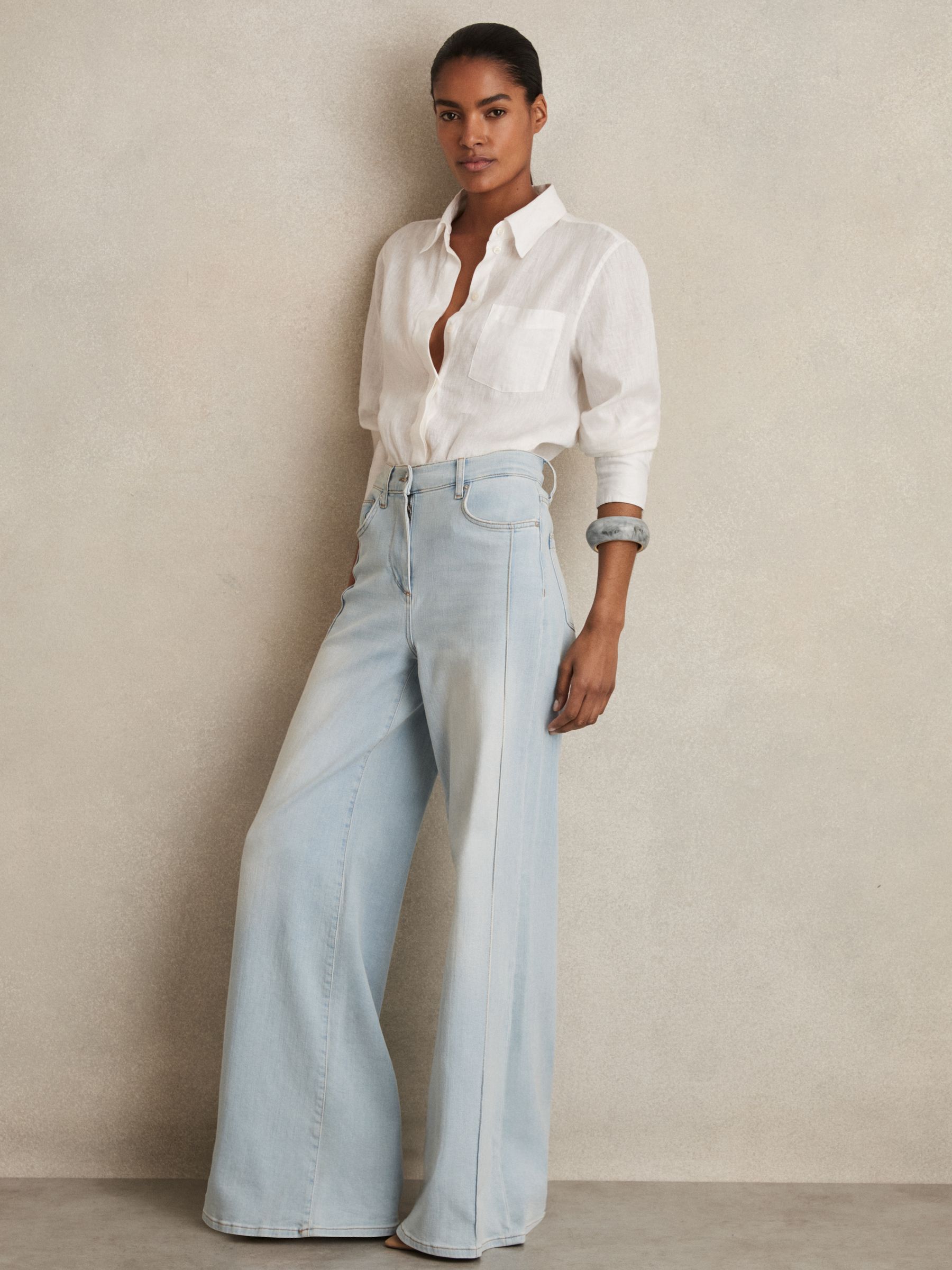Petite Stretch-Cotton Wide-Leg Jeans in Light Blue