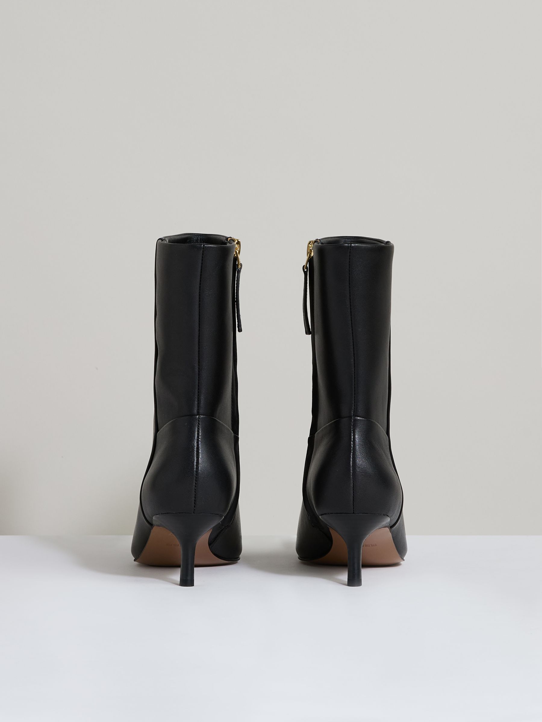Leather Kitten-Heel Ankle Boots in Black