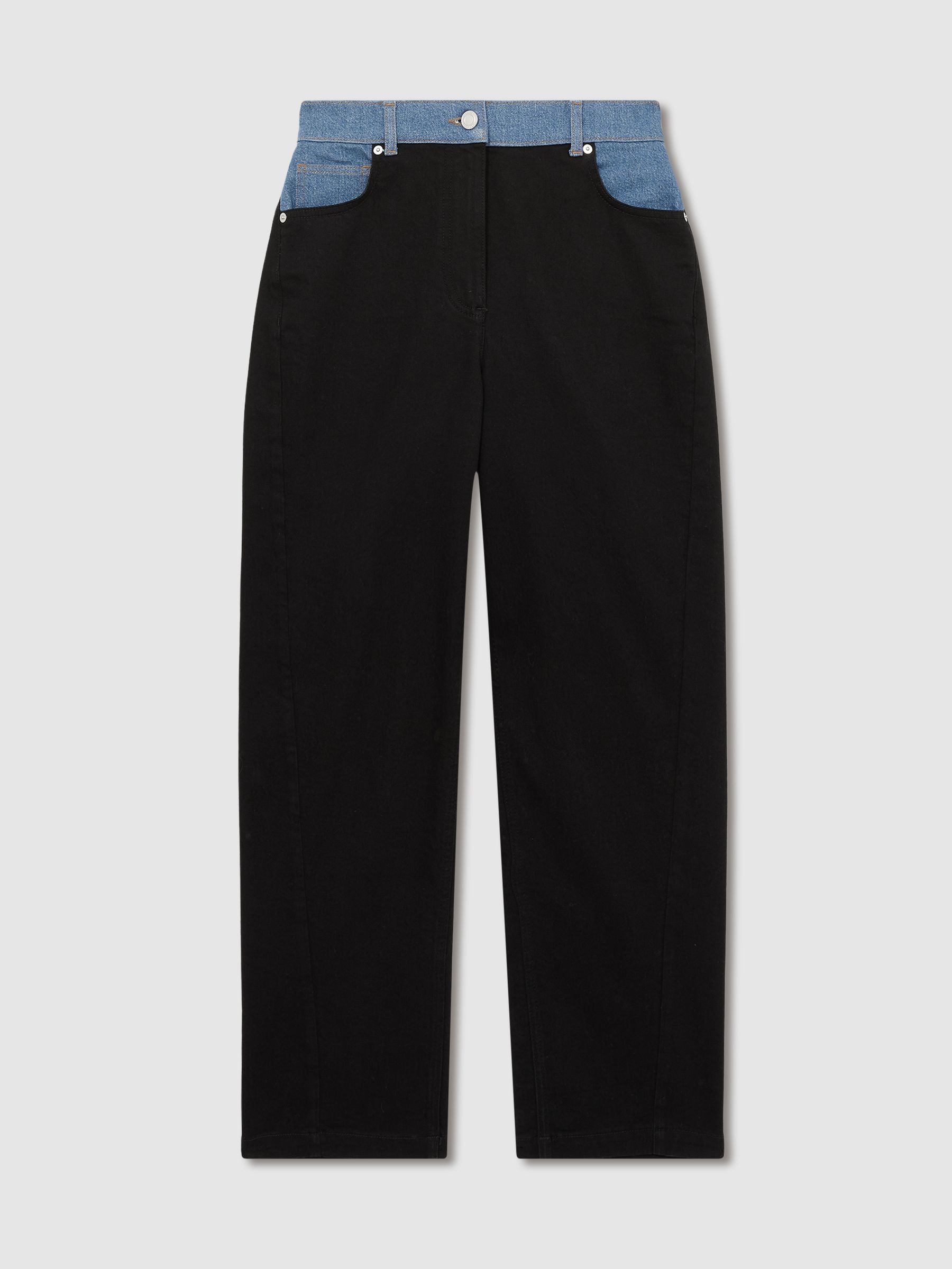 Petite Colour-Block Straight-Leg Jeans in Black