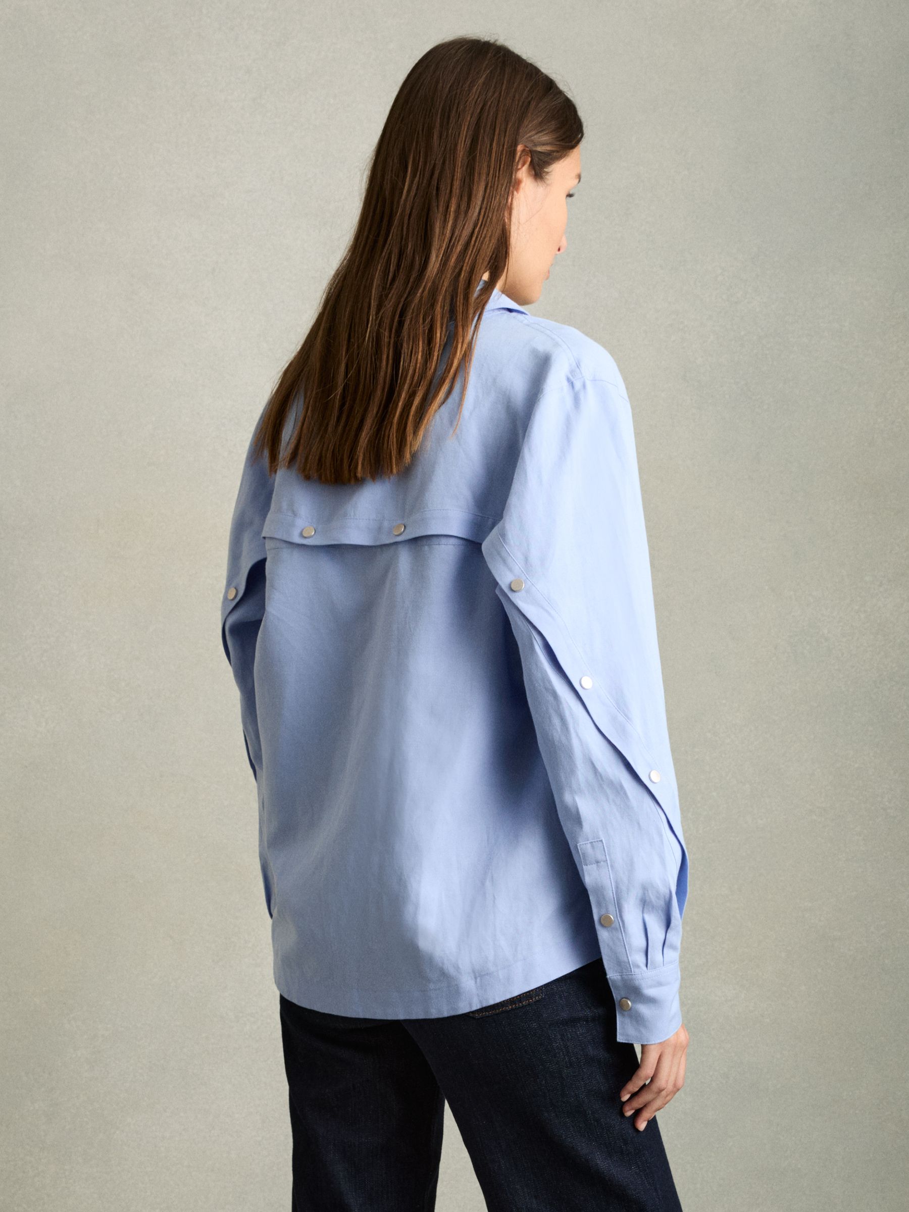 Lyocell-Blend Press-Stud Back Shirt in Blue