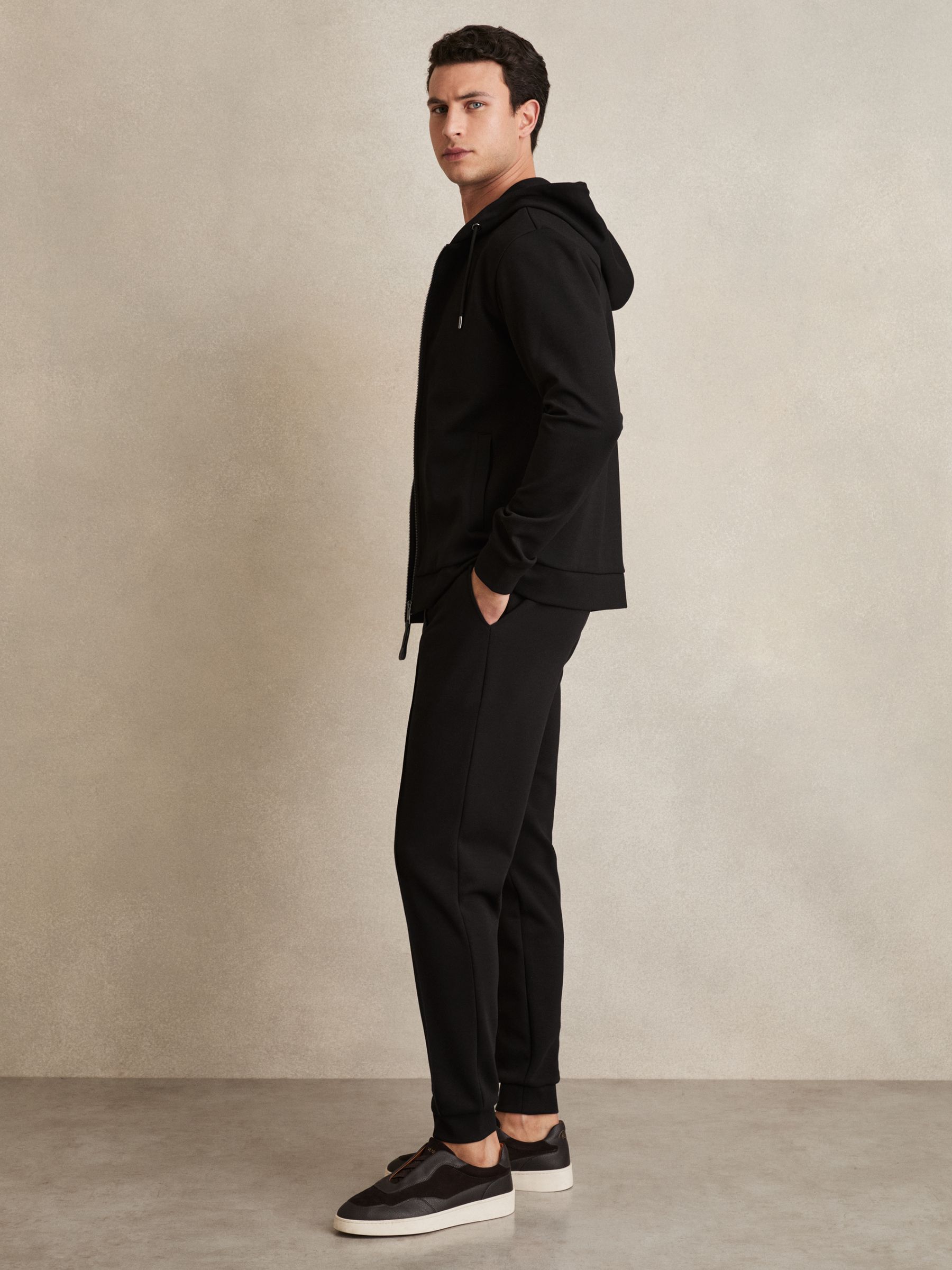 Interlock Zip-Through Hoodie in Black