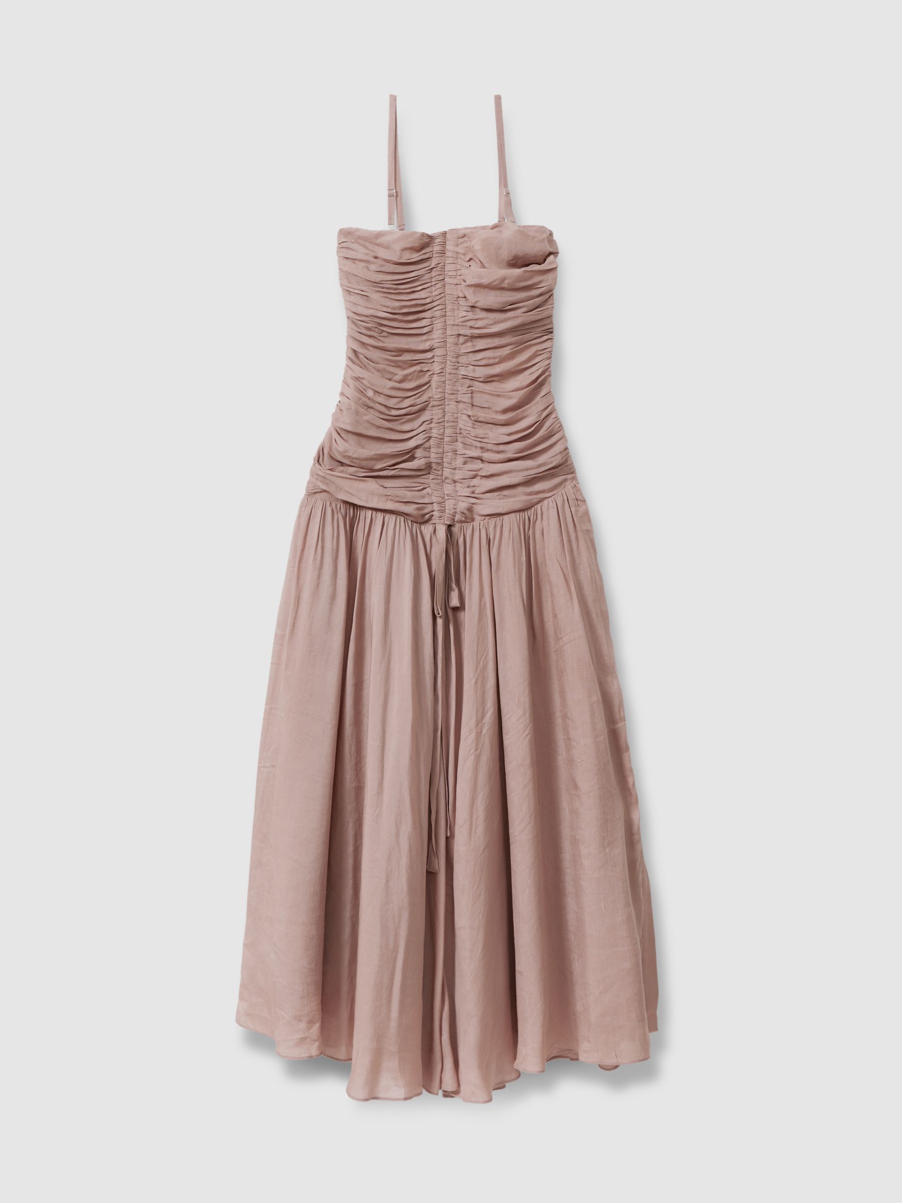 Viscose Linen Ruched Maxi Dress in Dusty Pink