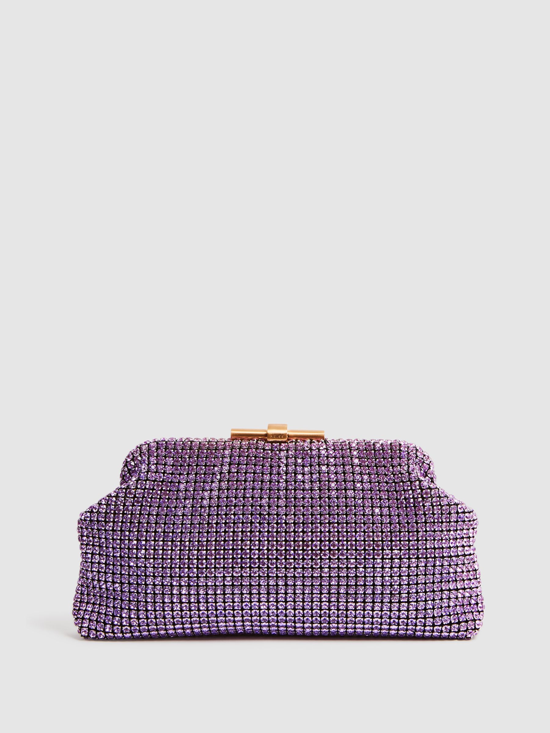 Embellished Clutch Bag in Mid Purple
