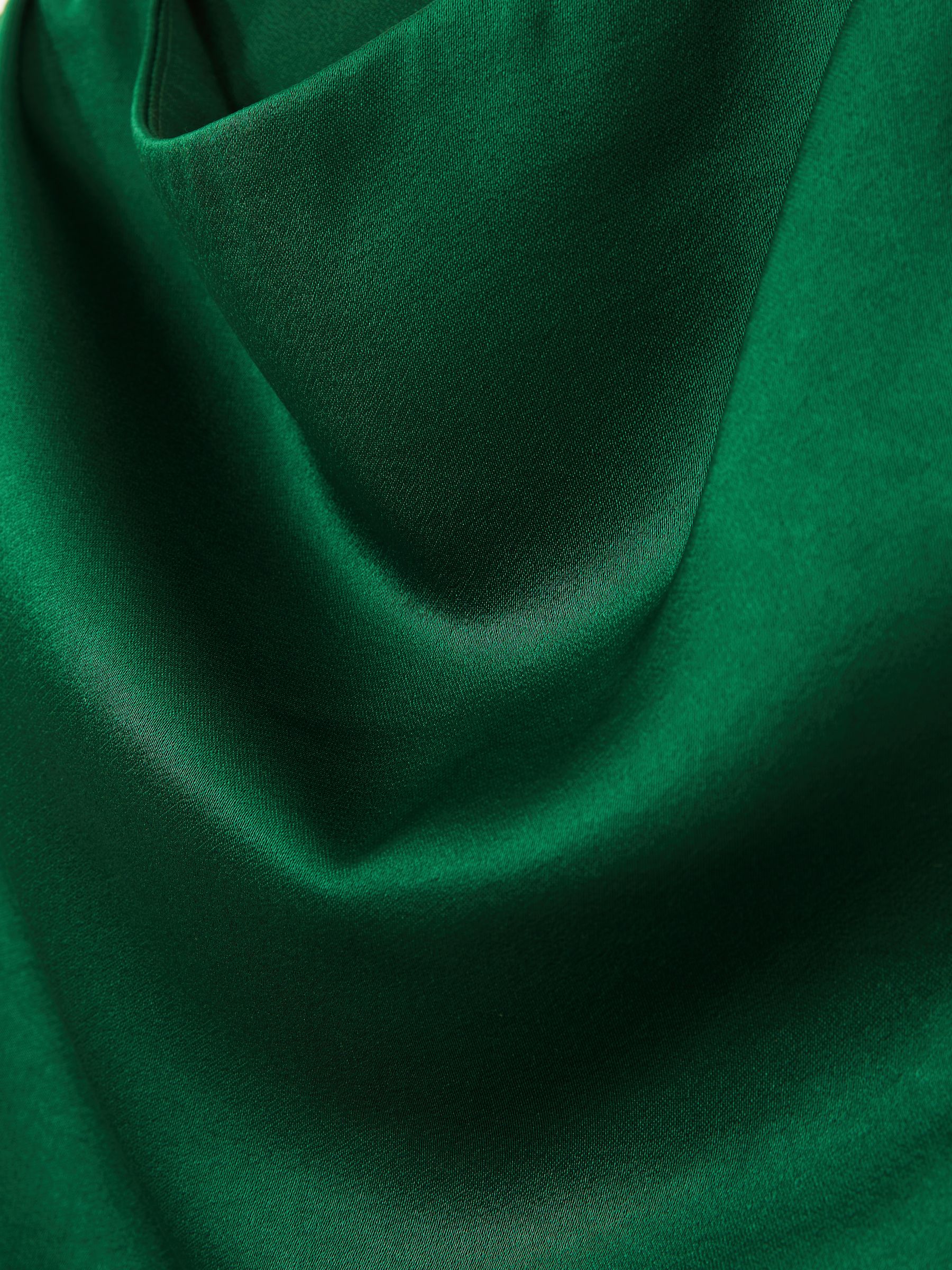 Satin Drape-Neck Layered Dress in Green