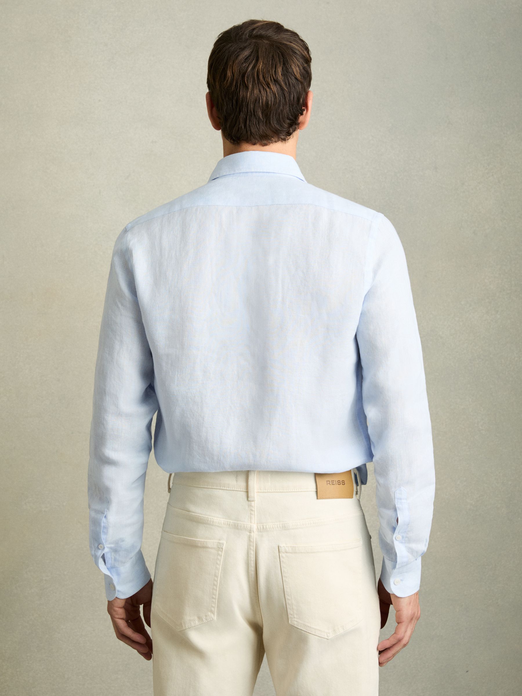 Linen Button-Through Shirt in Pale Blue