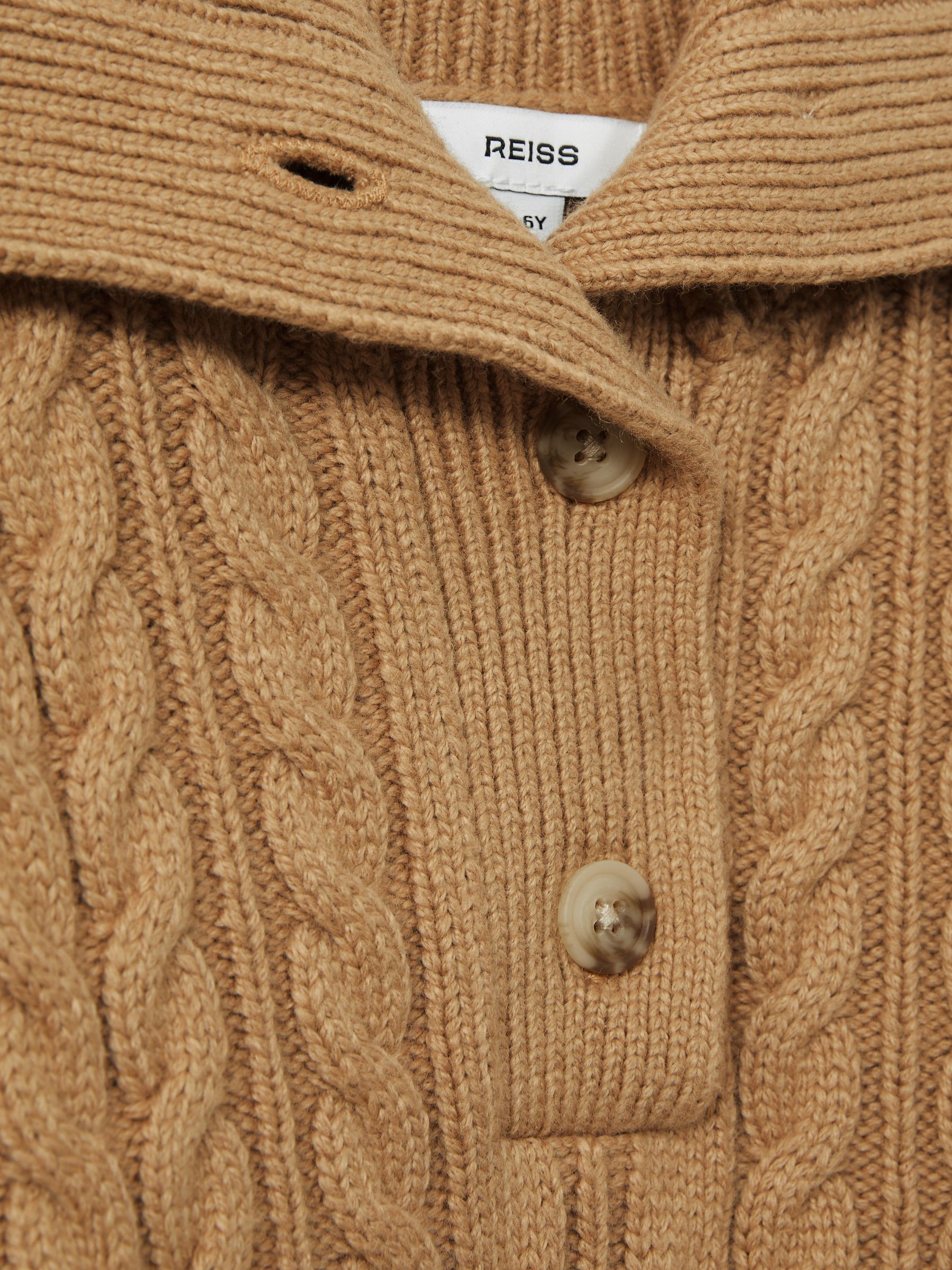 13-14 yrs Cotton-Blend Open-Collar Cable-Knit Jumper With Wool in Camel