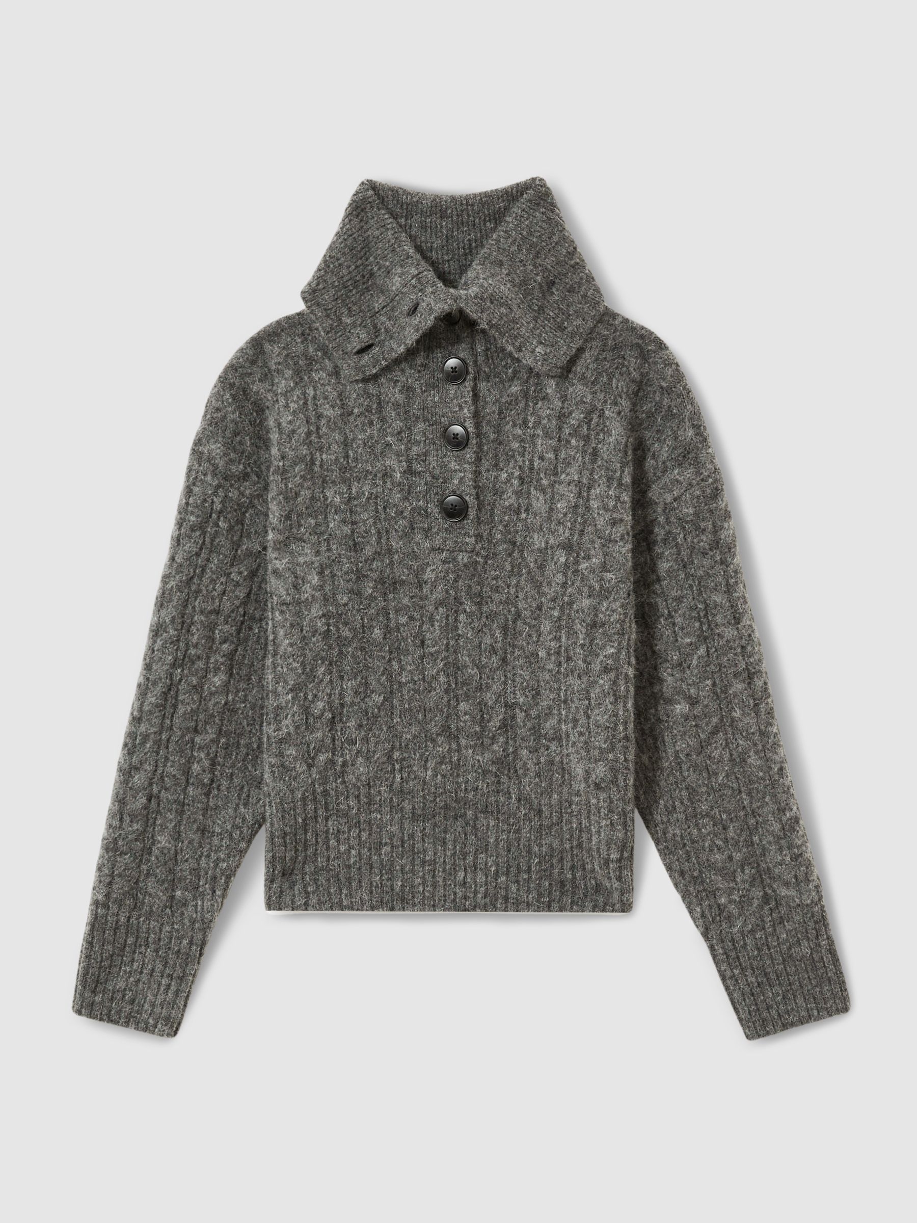 Cropped Cable-Knit Jumper With Mohair in Charcoal