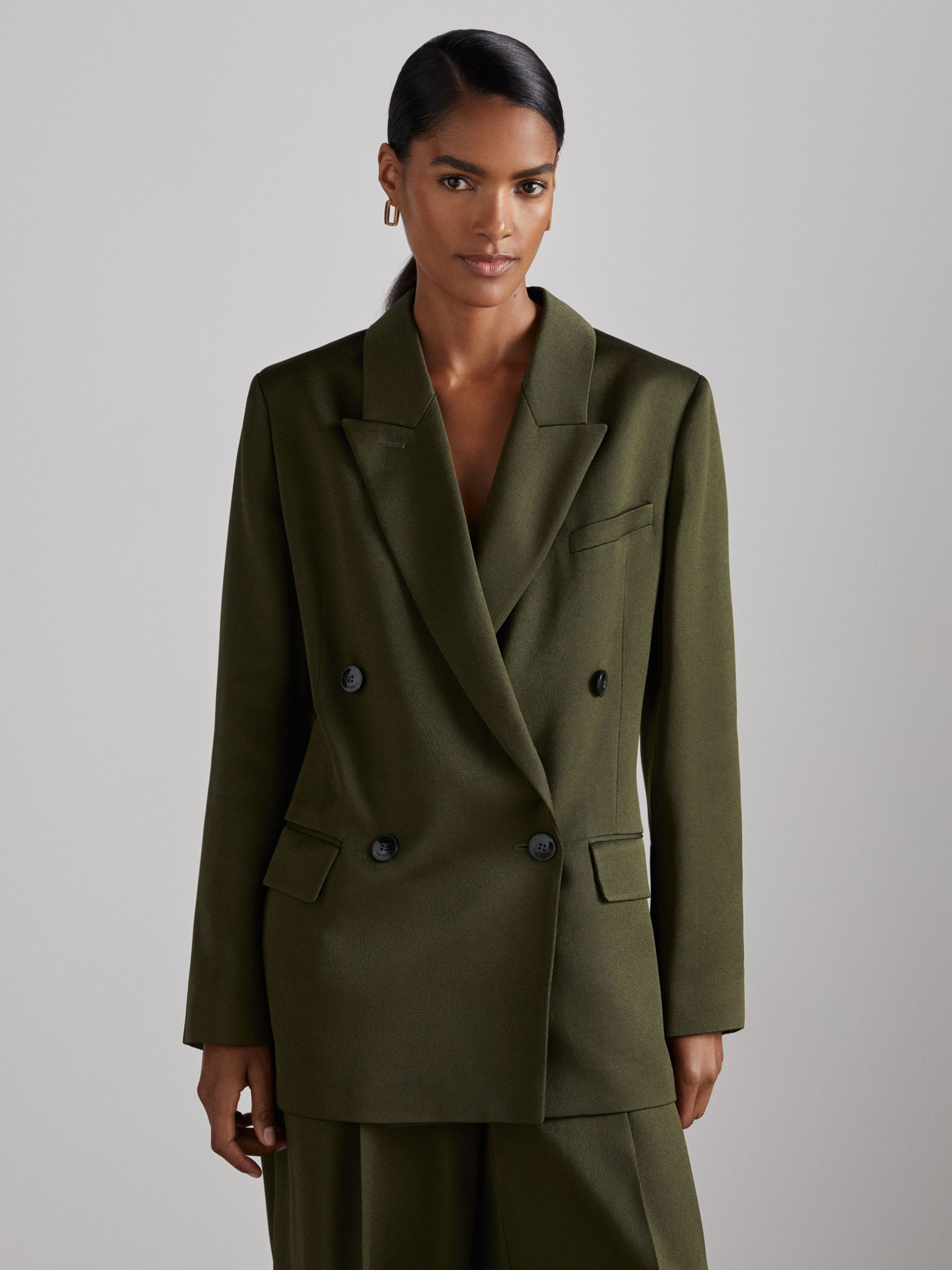 Atelier Double-Breasted Crepe Suit Jacket in Green