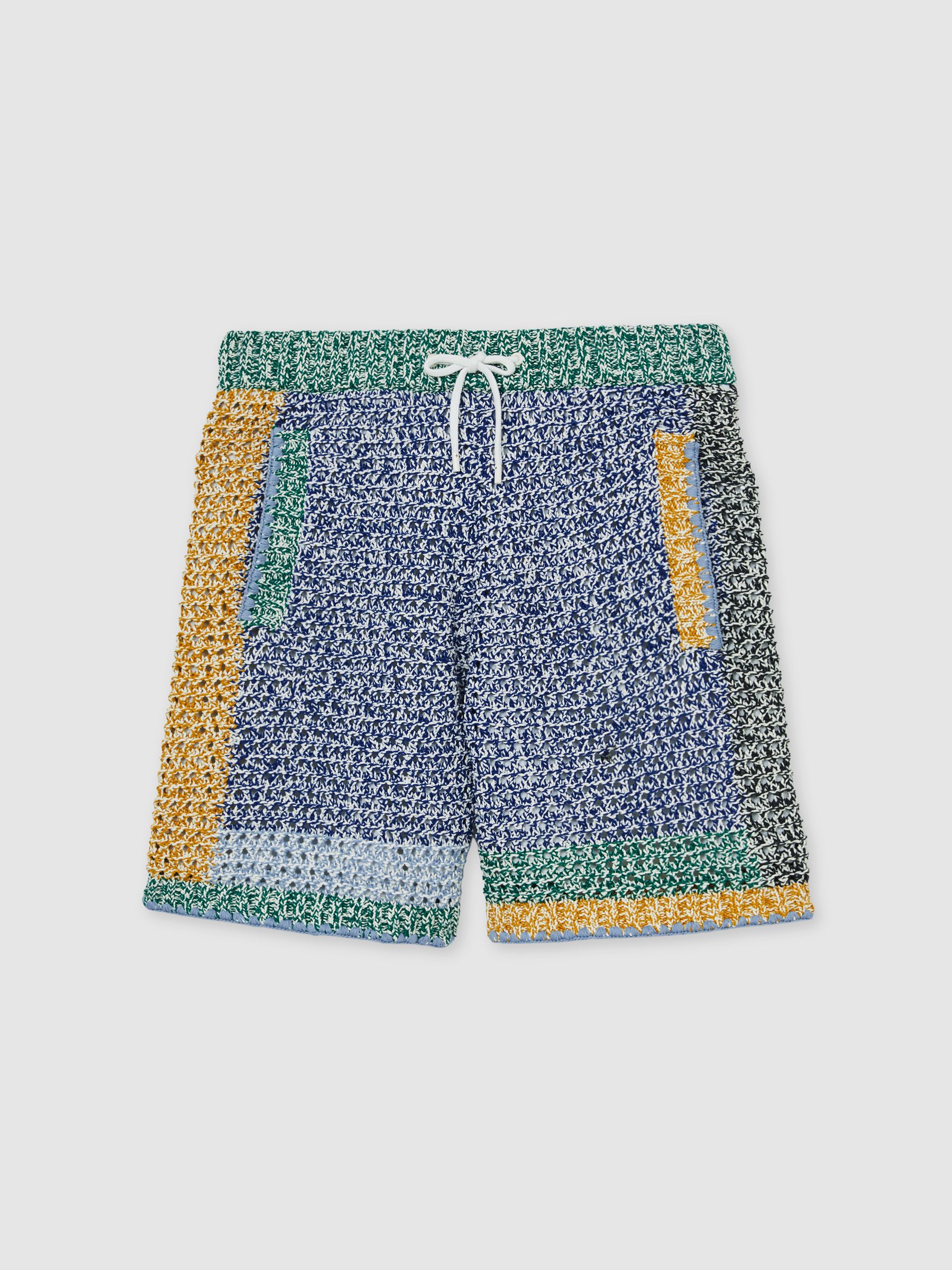 Reiss | Tom Daley Crochet Panel Shorts in Yellow/Green/Blue Multi